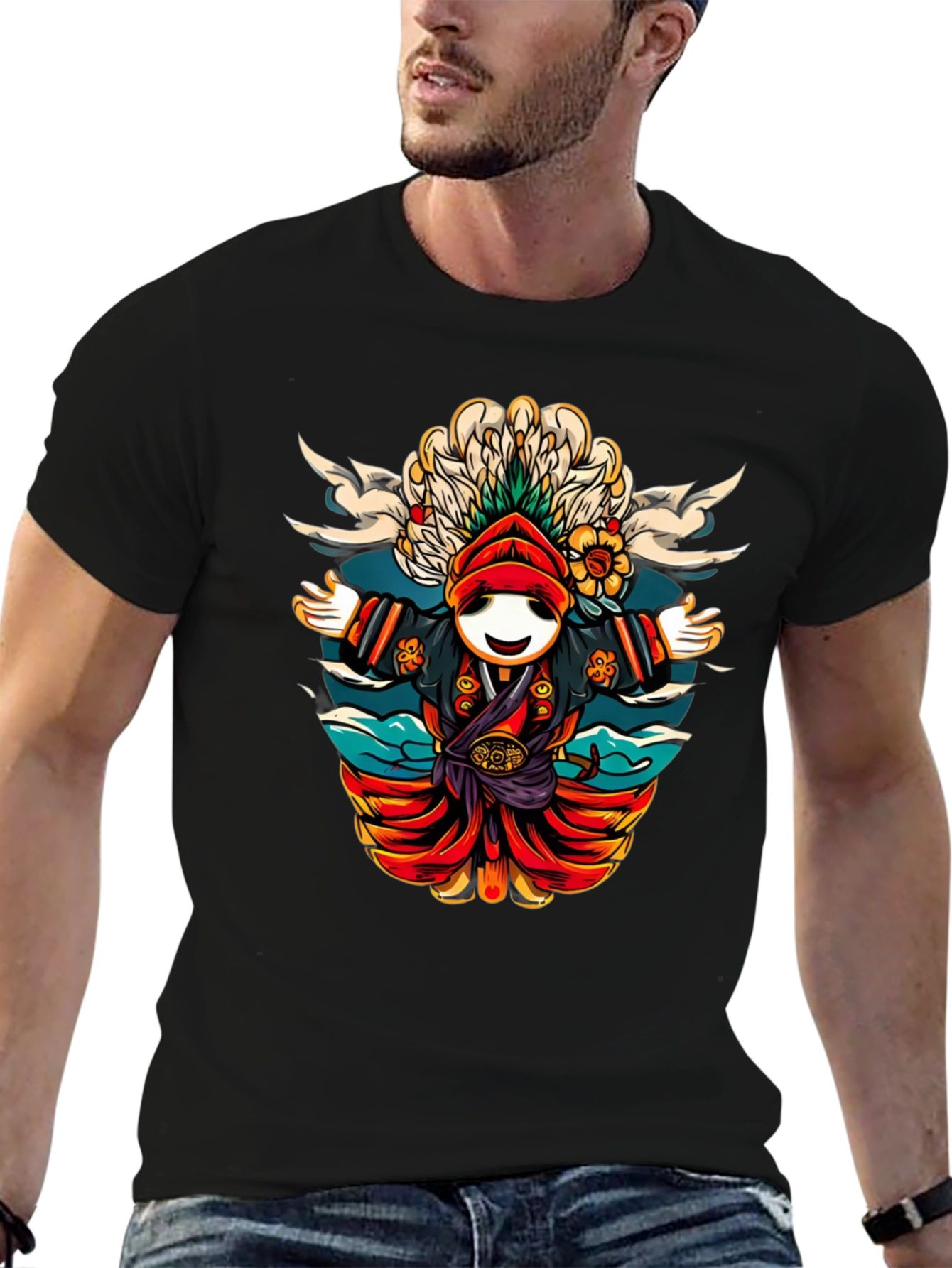 Whimsical Cartoon Character T-Shirt - Black