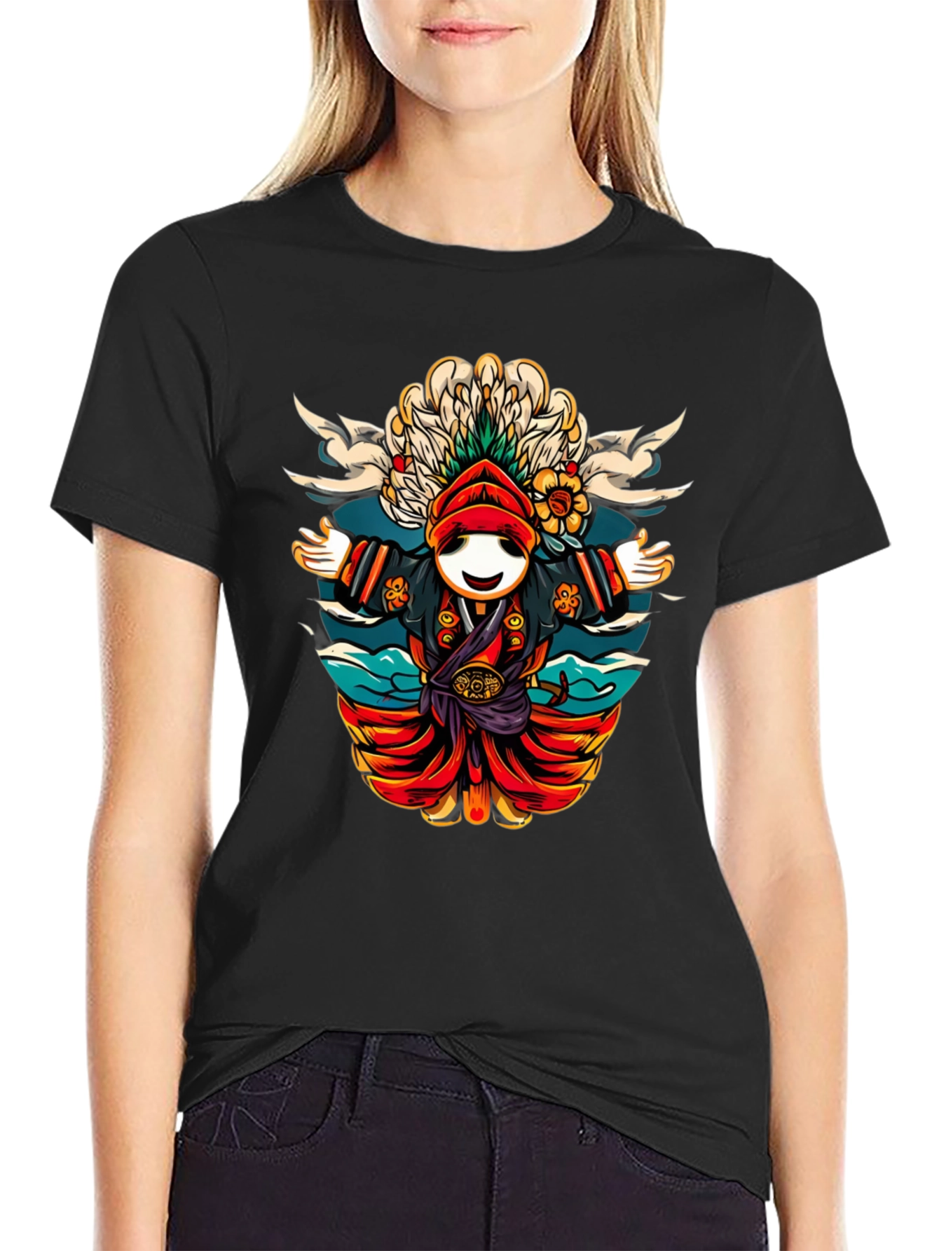 Whimsical Cartoon Character T-Shirt - Black