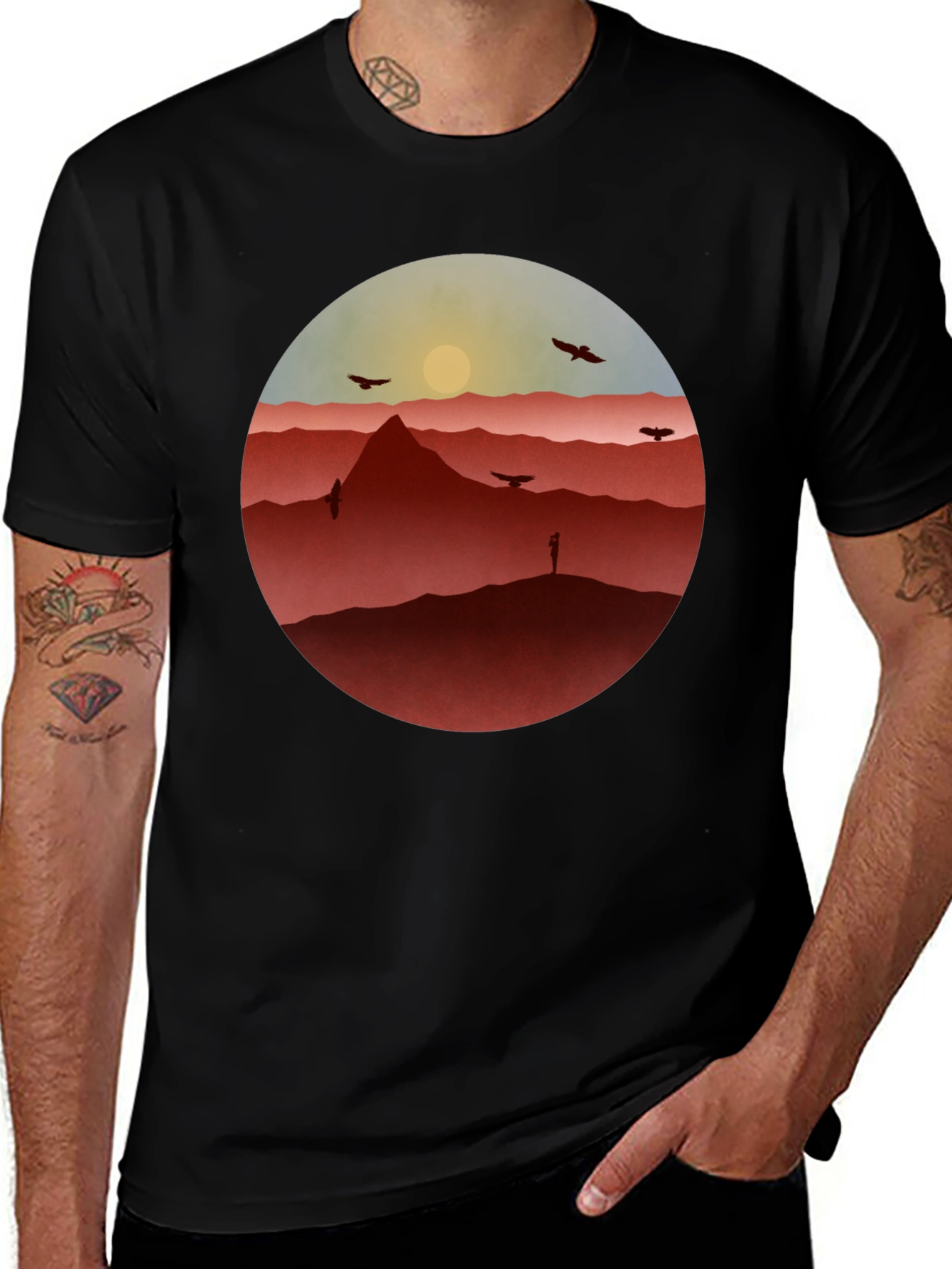 Mountain Sunset Graphic Tee - Black