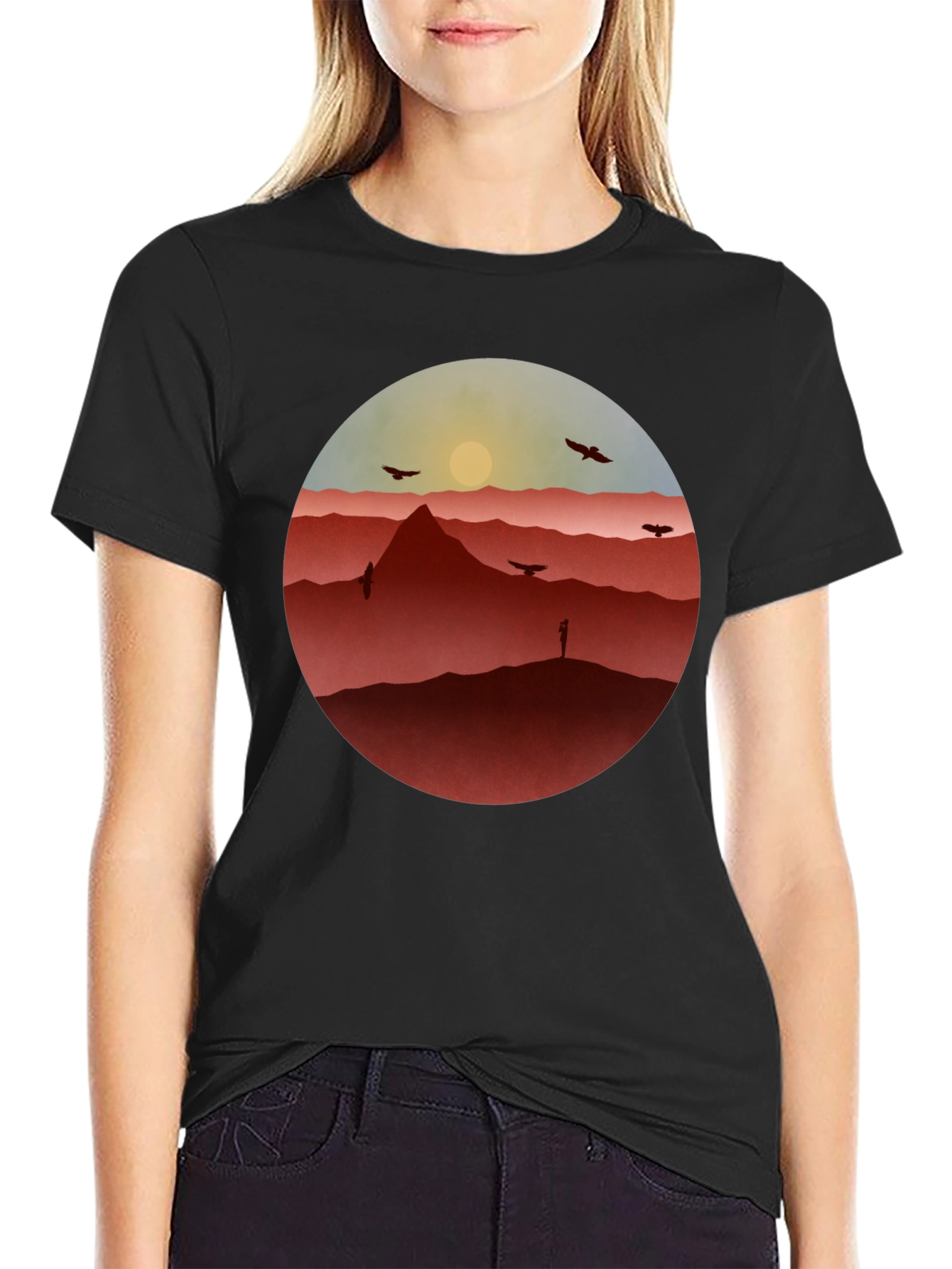 Mountain Sunset Graphic Tee - Black