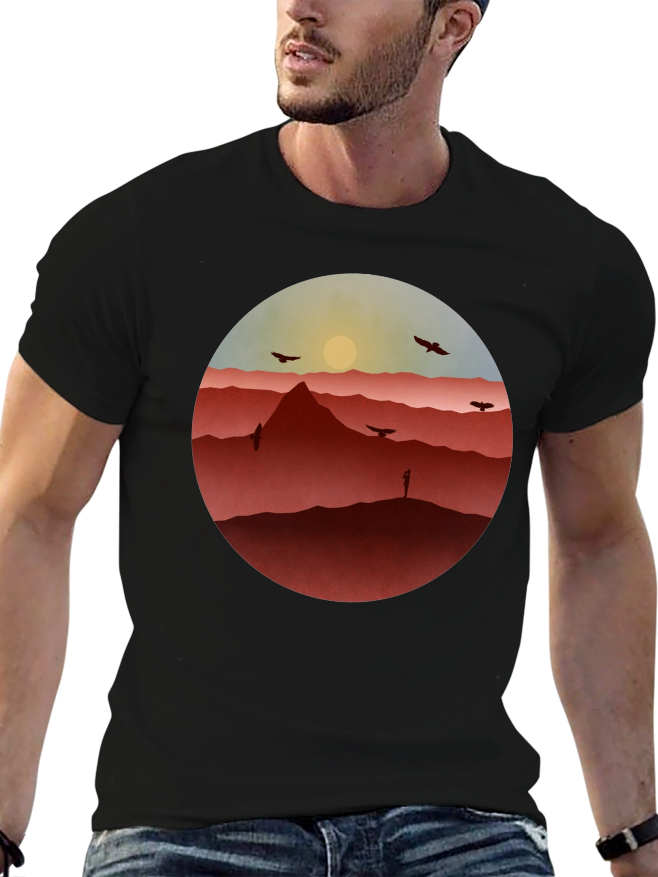 Mountain Sunset Graphic Tee - Black