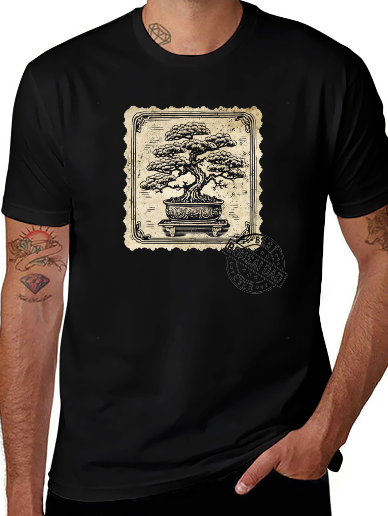 Bonsai Tree Graphic Tee - Classic Stamp Style