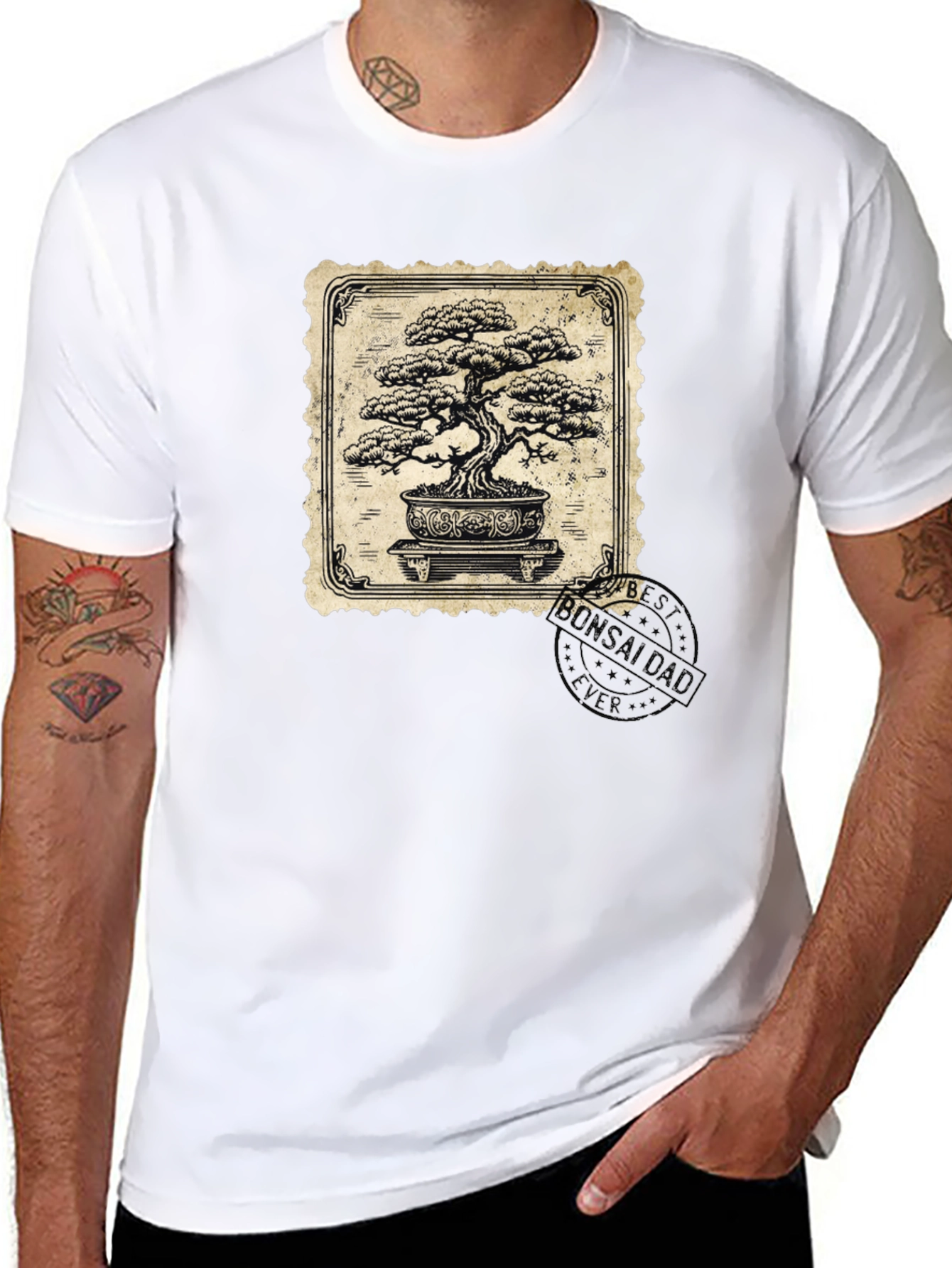 Bonsai Tree Graphic Tee - Classic Stamp Style