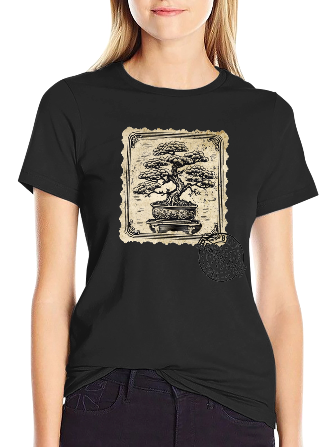 Bonsai Tree Graphic Tee - Classic Stamp Style