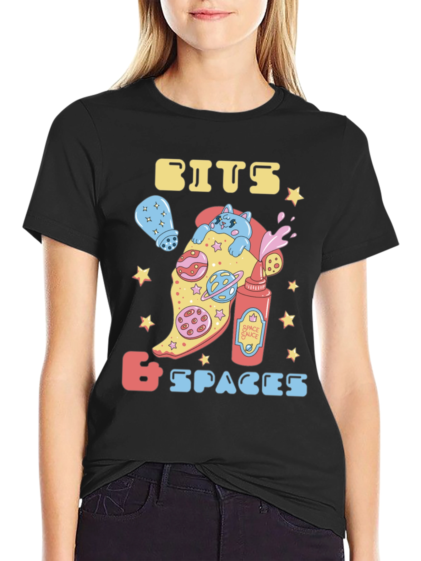 Bits & Spaces Pizza Cat Graphic T-Shirt