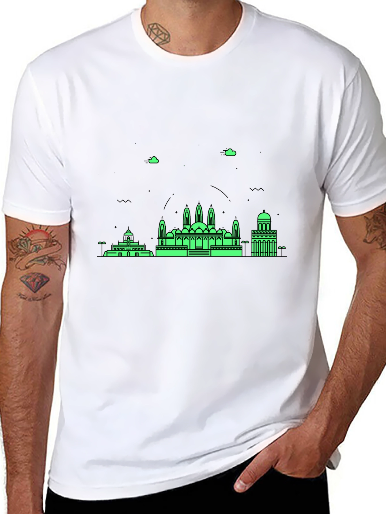Architectural Print Black Crewneck T-Shirt