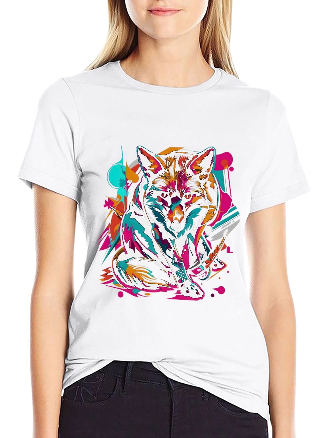 Abstract Fox Graphic Black T-Shirt