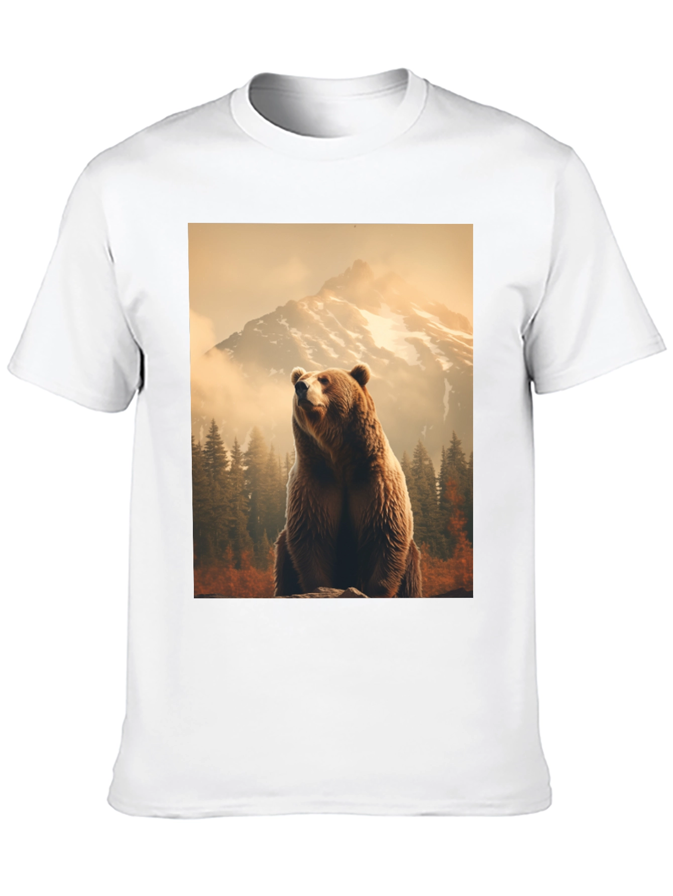 Grizzly Bear Mountain Scene Black T-Shirt