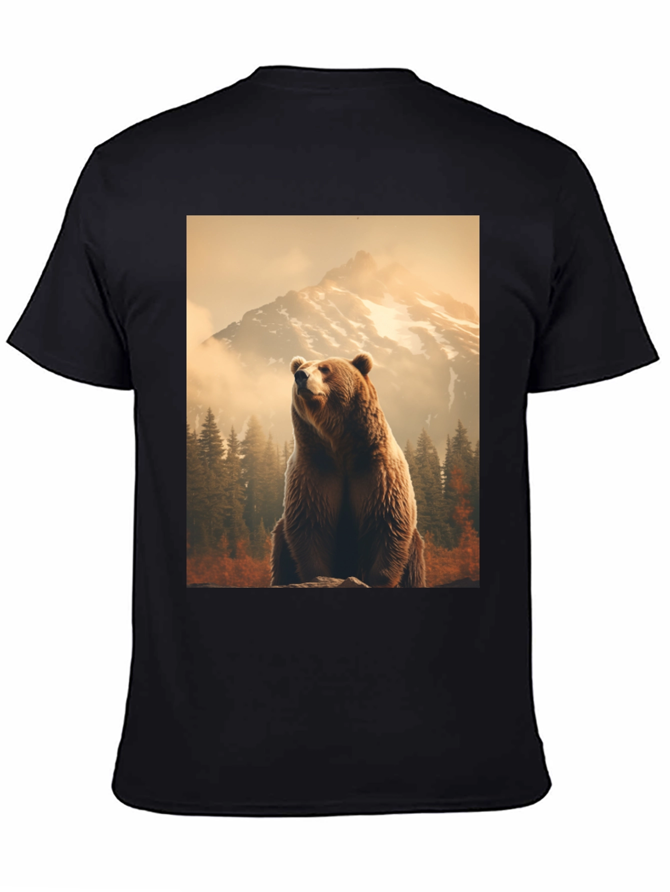 Grizzly Bear Mountain Scene Black T-Shirt