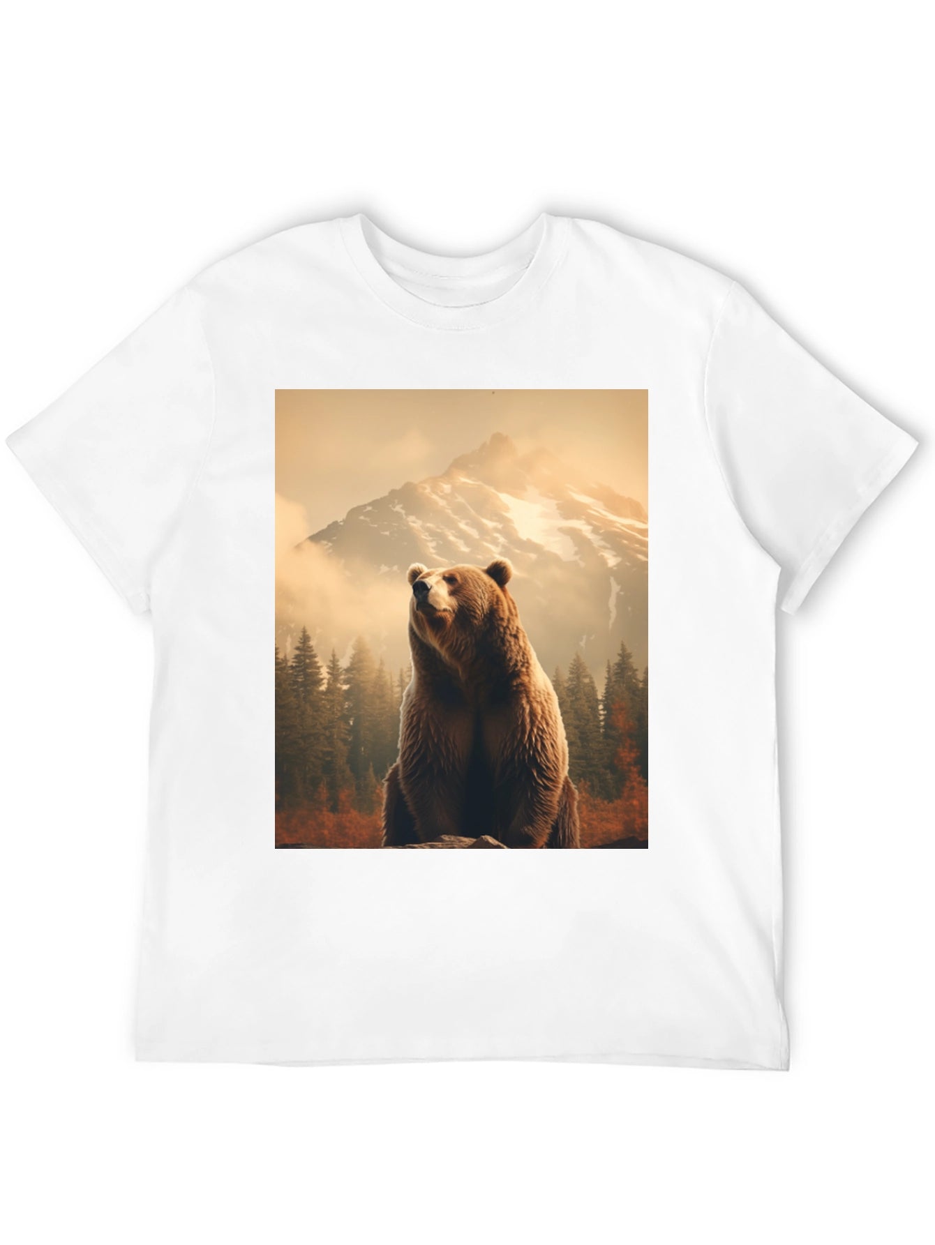 Grizzly Bear Mountain Scene Black T-Shirt