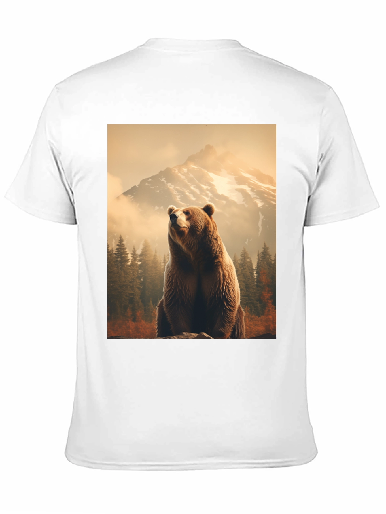 Grizzly Bear Mountain Scene Black T-Shirt