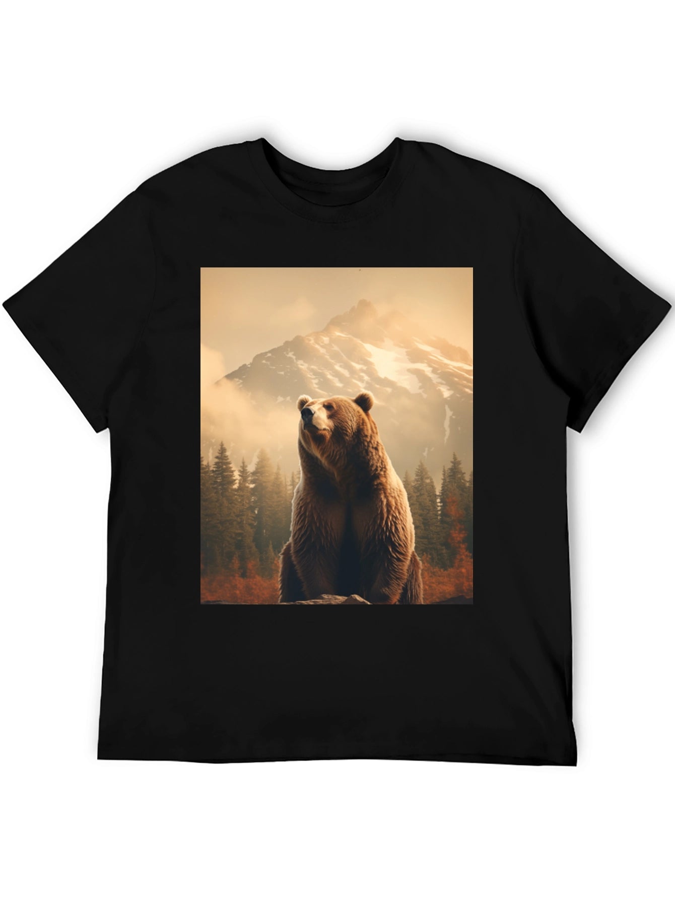 Grizzly Bear Mountain Scene Black T-Shirt