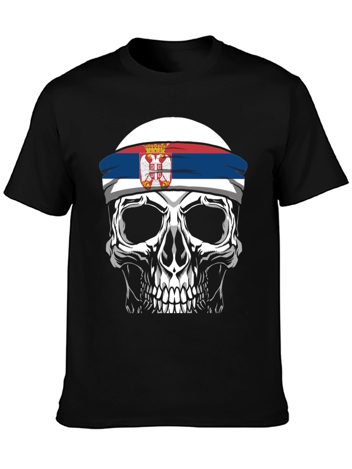 Skull with Serbian Flag Bandana T-Shirt