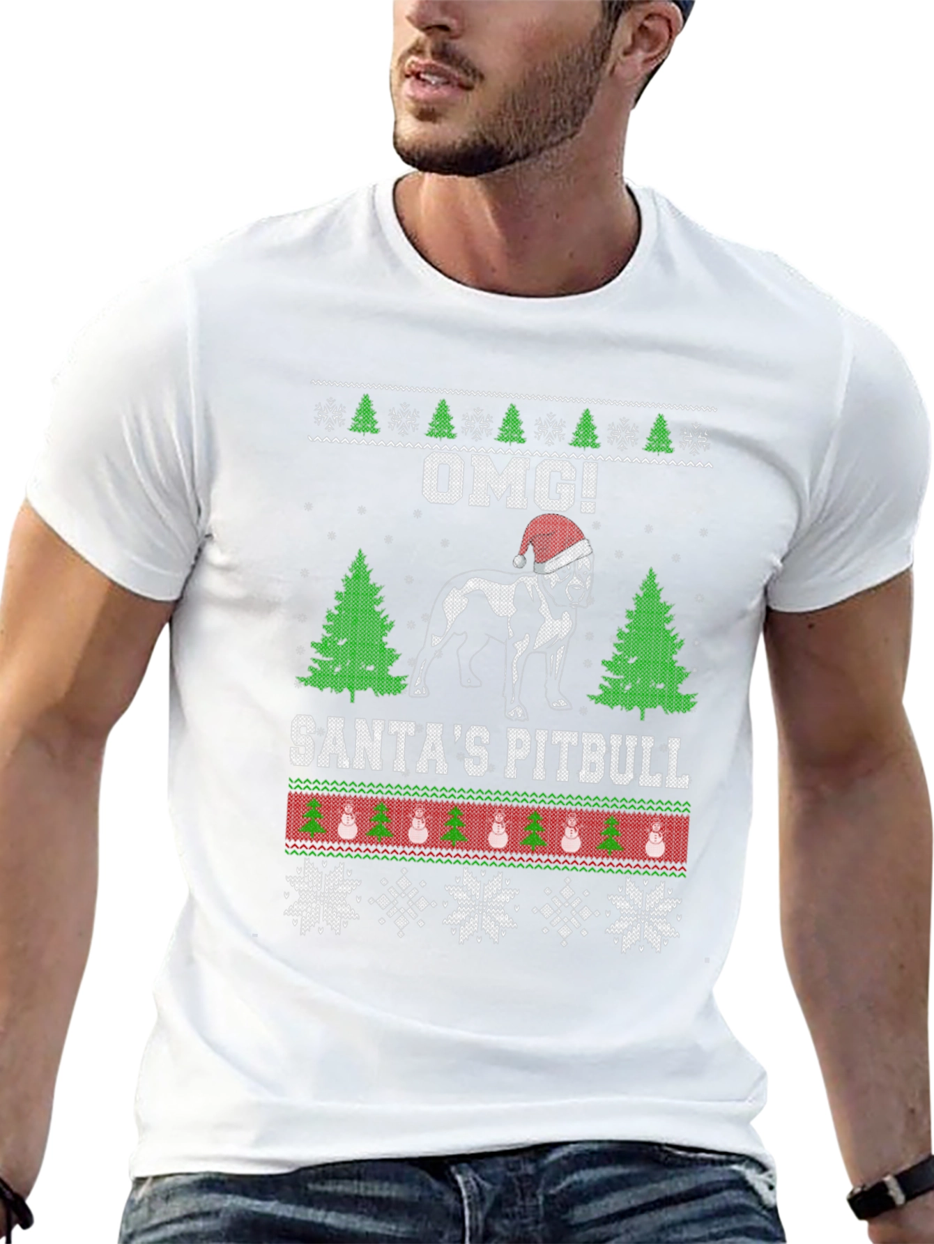 Santas Pitbull Ugly Christmas Sweater T-Shirt