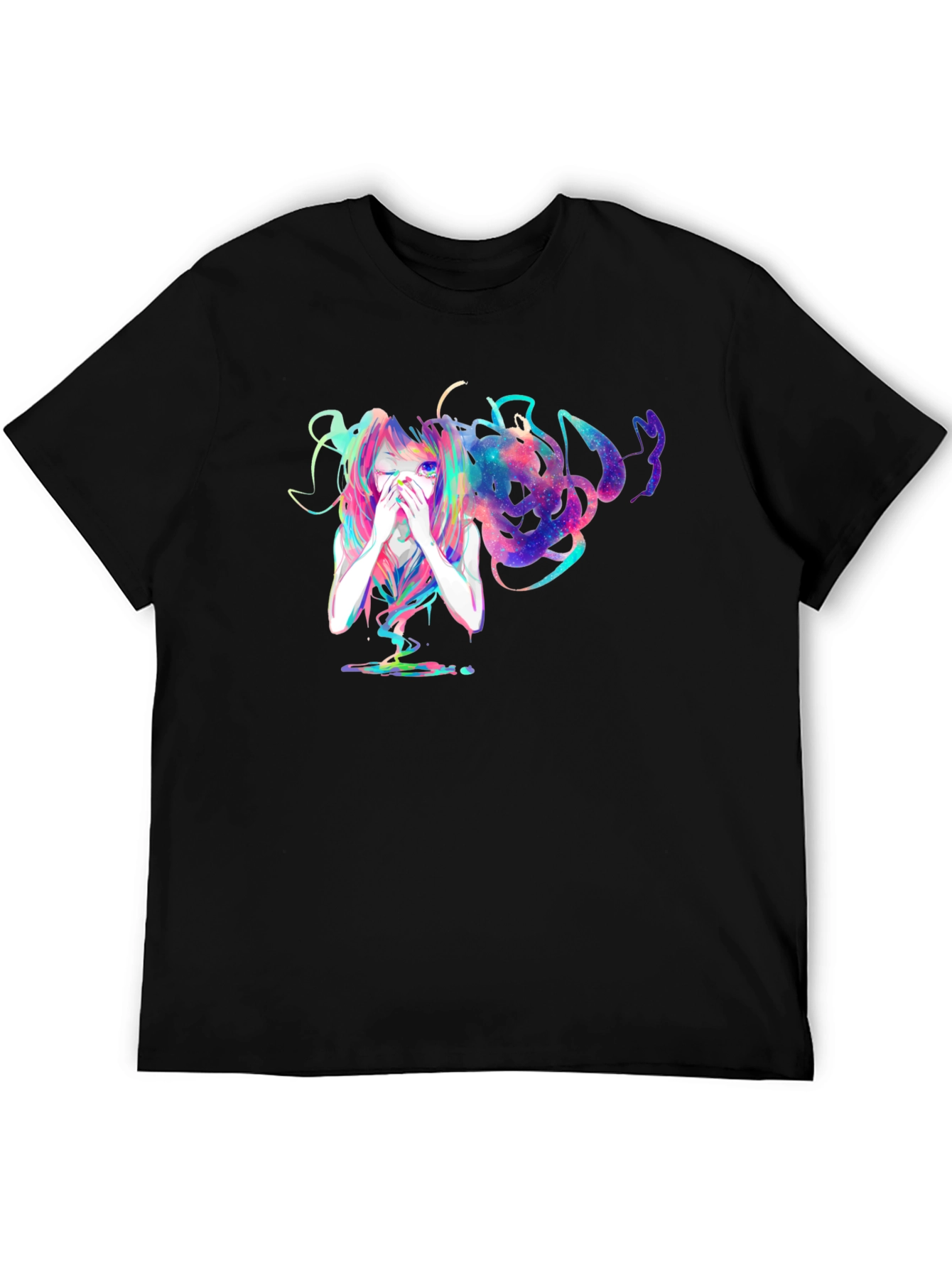 Anime Galaxy Girl Black T-Shirt