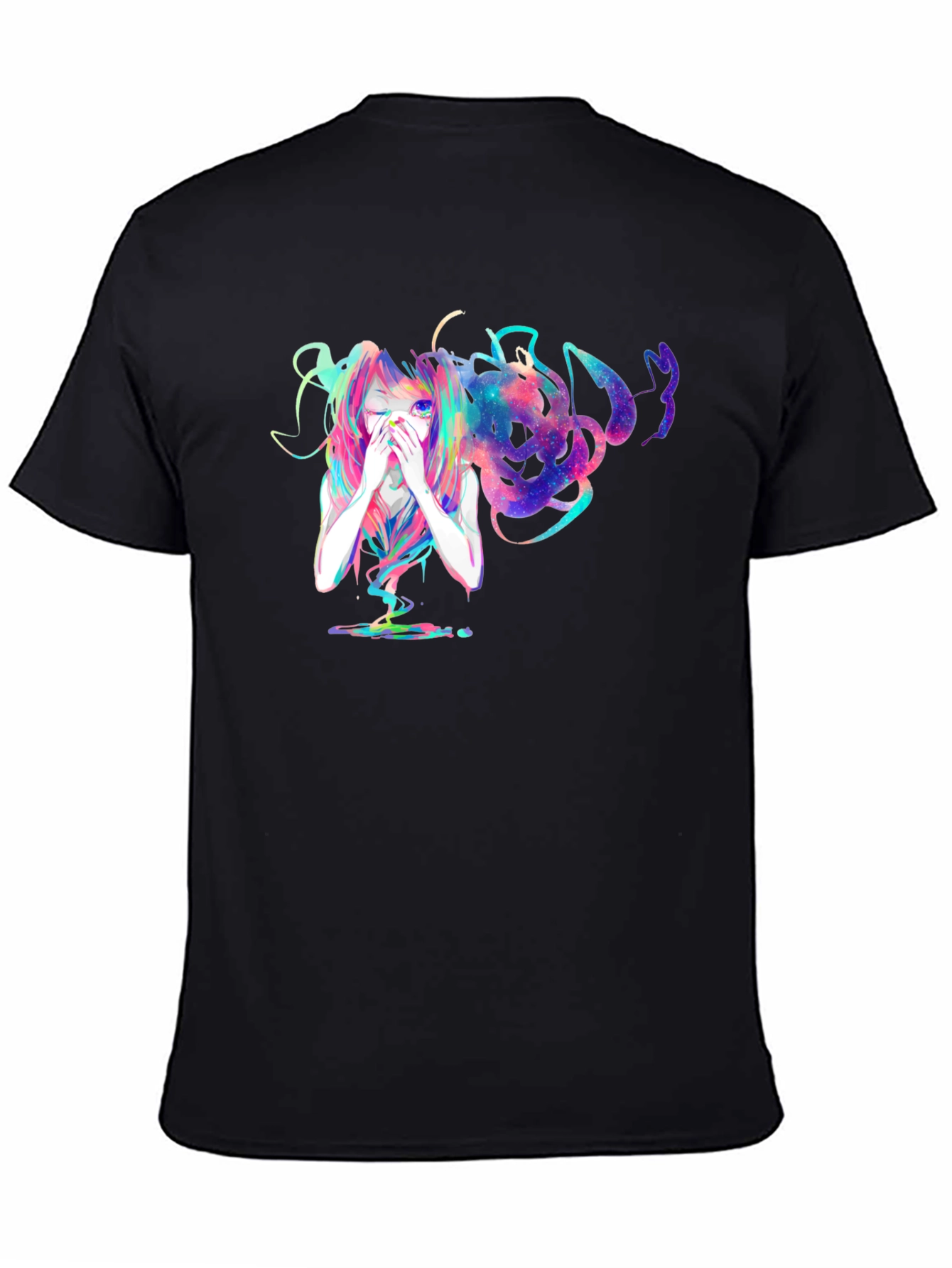Anime Galaxy Girl Black T-Shirt