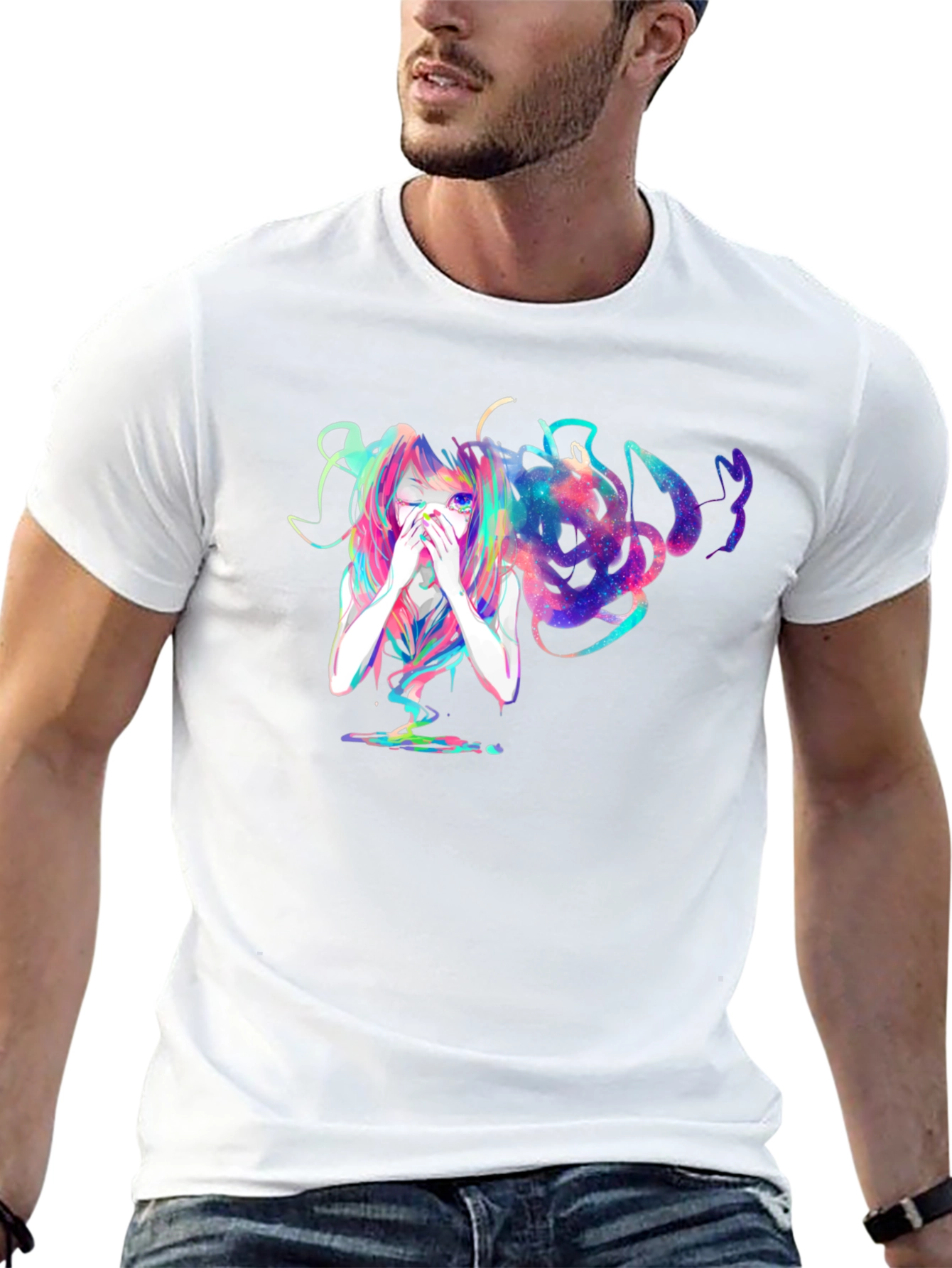 Anime Galaxy Girl Black T-Shirt