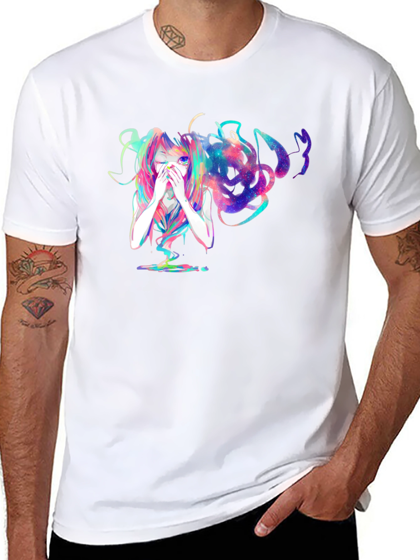 Anime Galaxy Girl Black T-Shirt