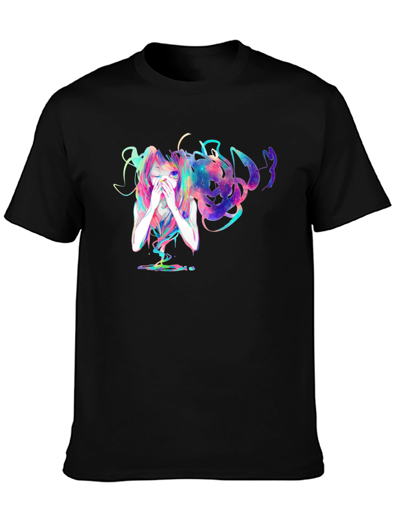 Anime Galaxy Girl Black T-Shirt