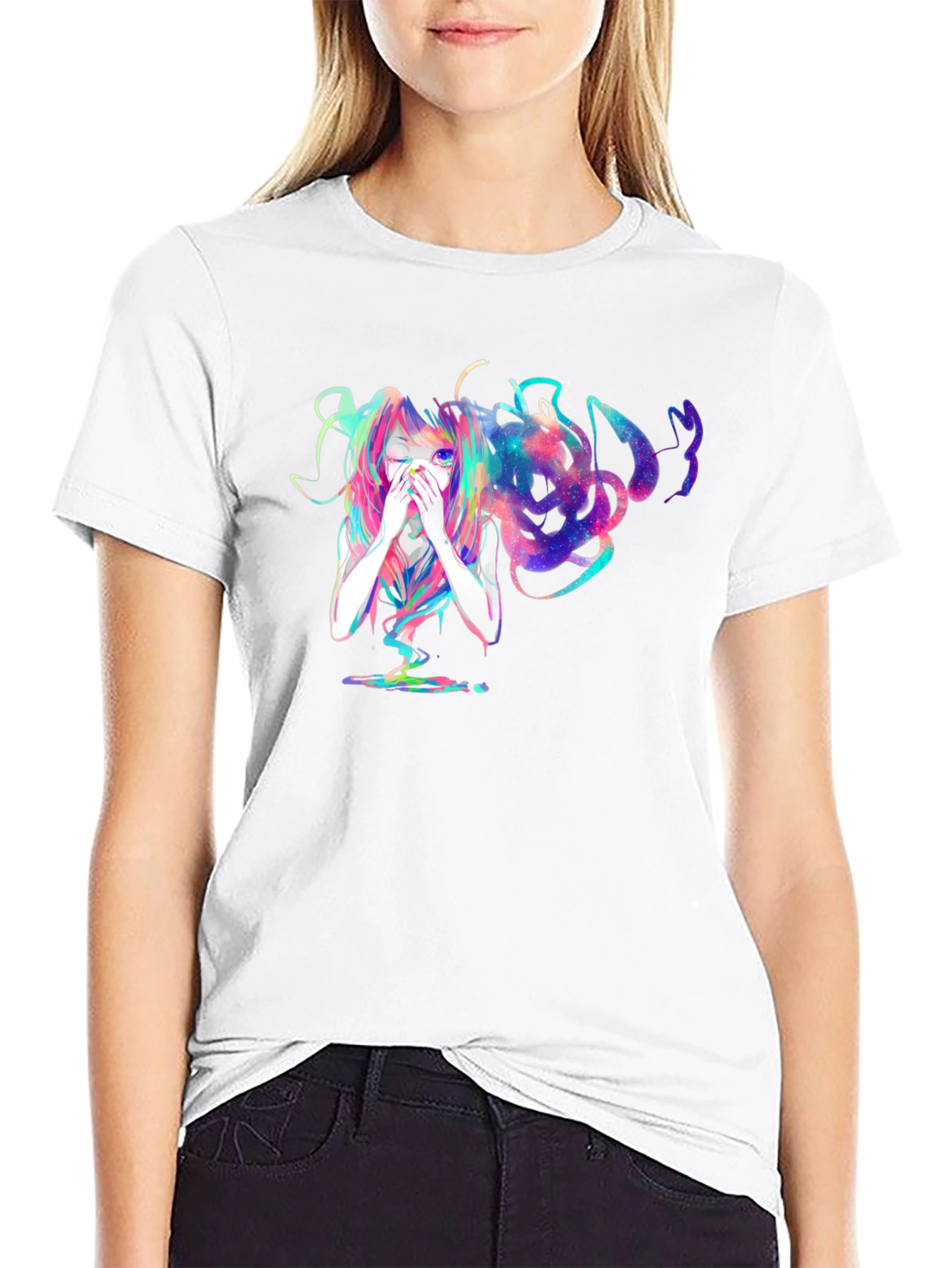 Anime Galaxy Girl Black T-Shirt