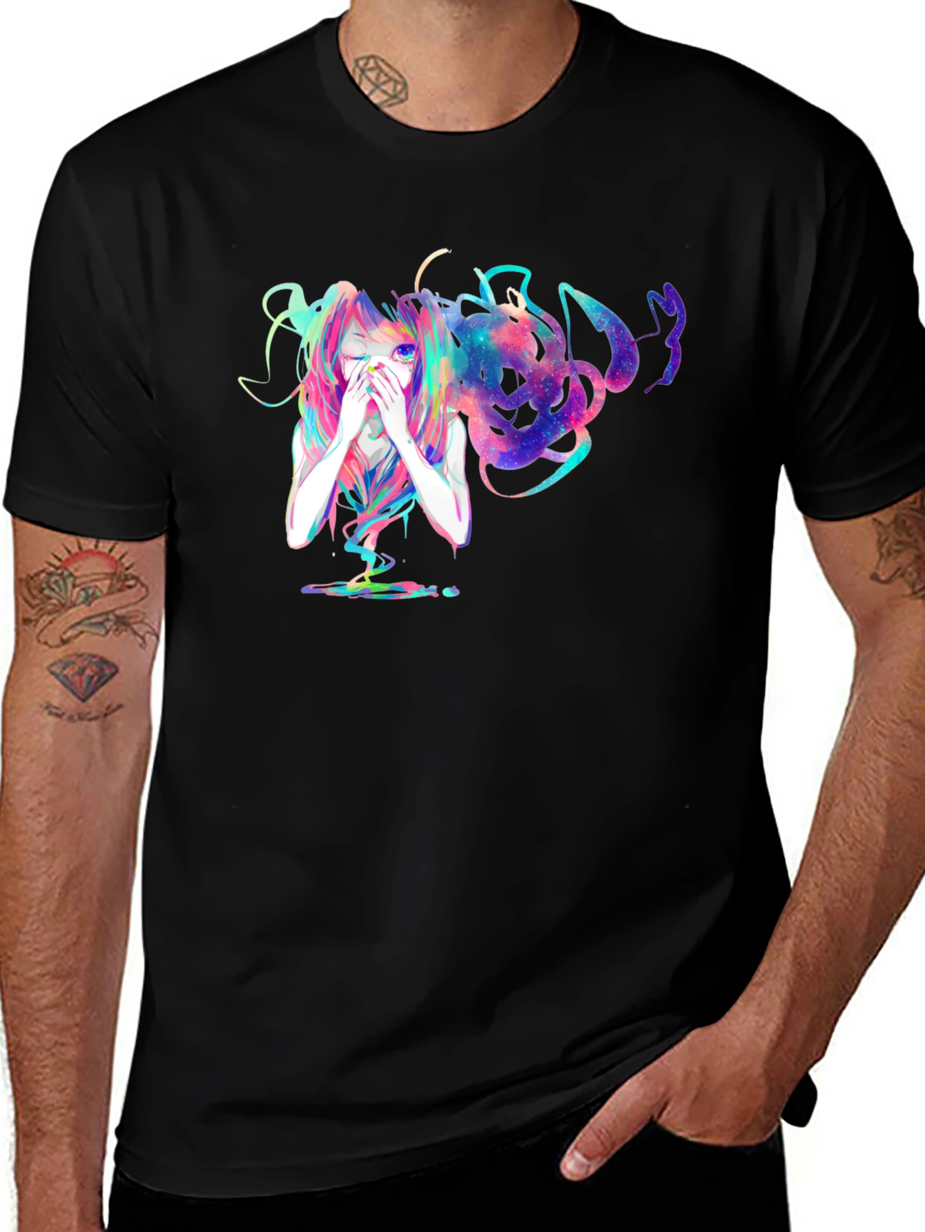 Anime Galaxy Girl Black T-Shirt