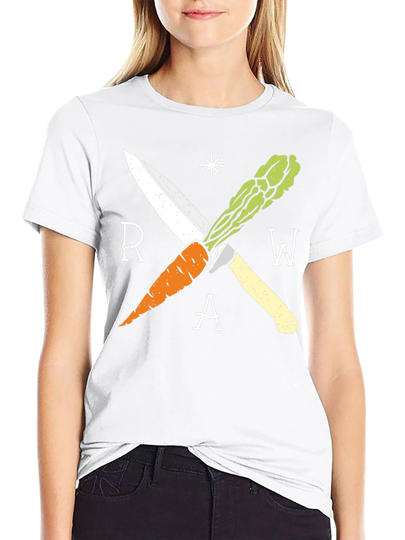Raw Vegan T-Shirt with Carrot & Asparagus Design