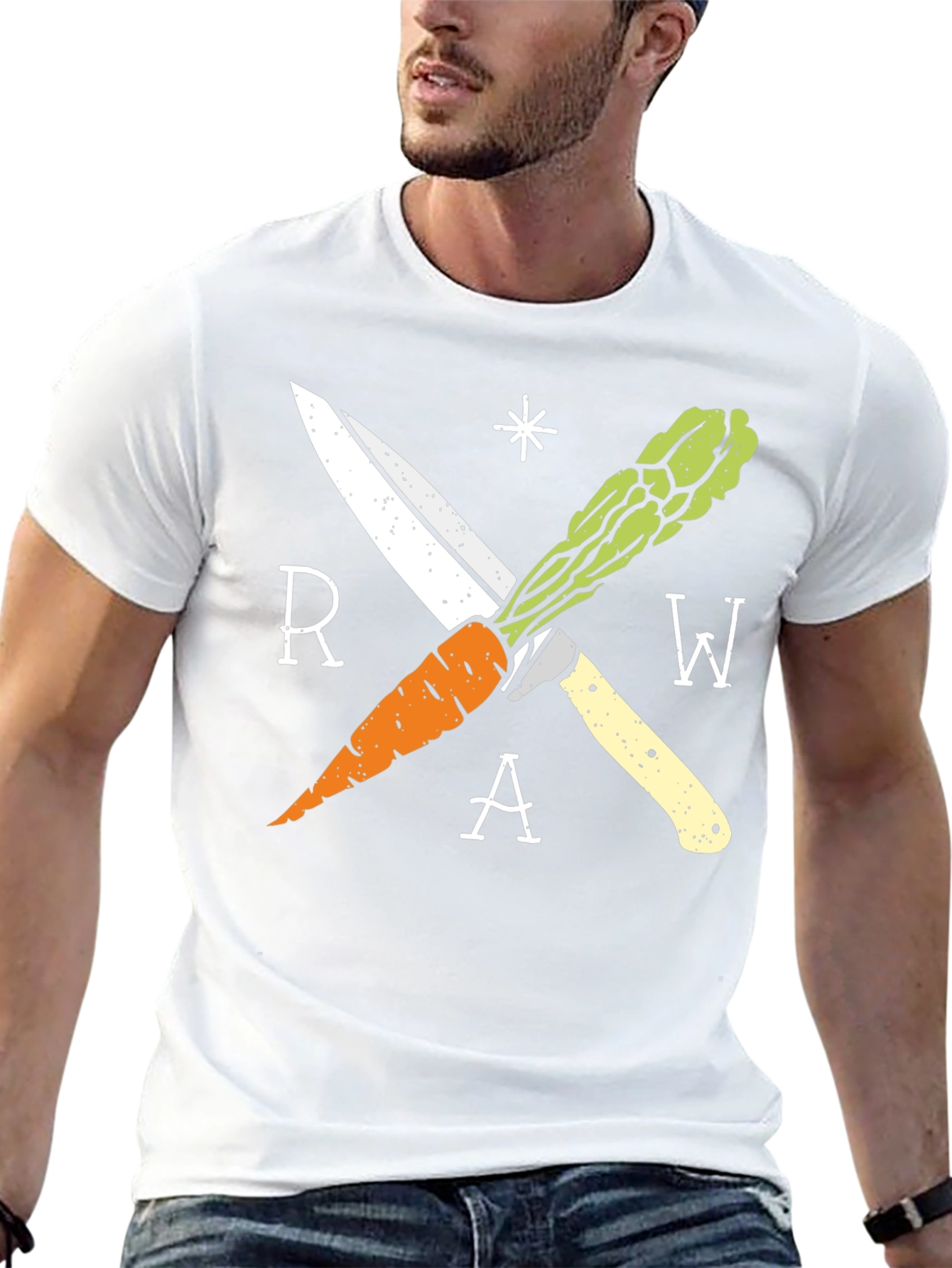 Raw Vegan T-Shirt with Carrot & Asparagus Design