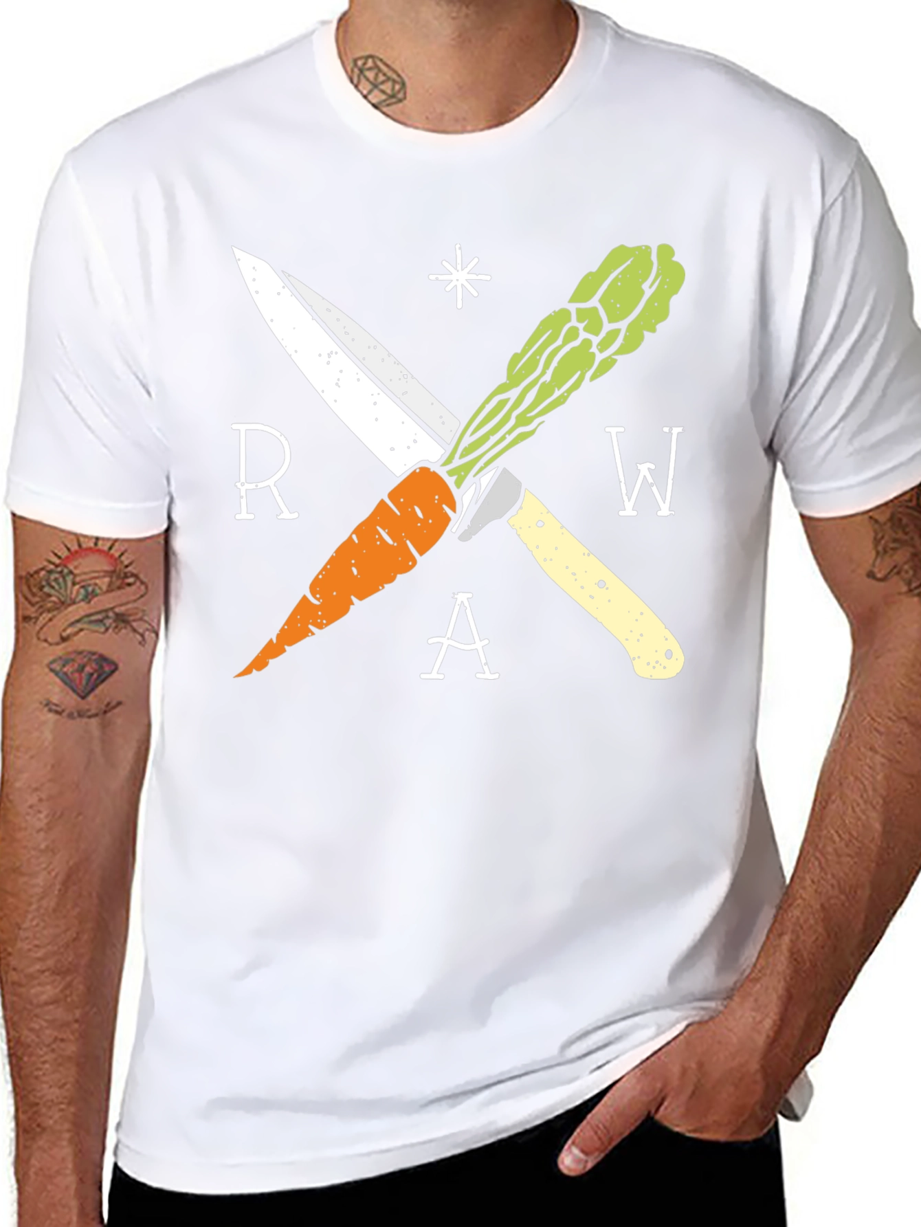 Raw Vegan T-Shirt with Carrot & Asparagus Design