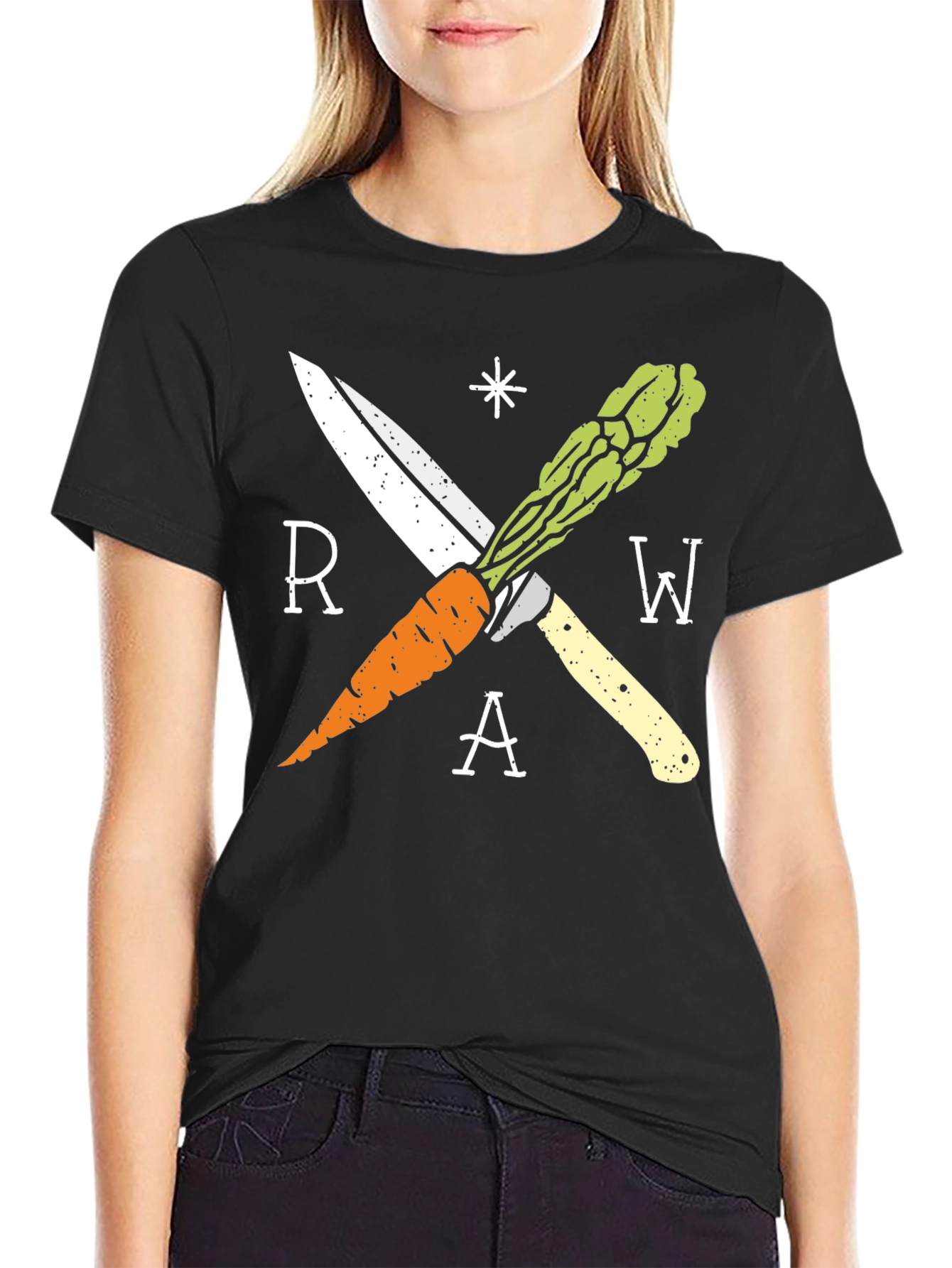 Raw Vegan T-Shirt with Carrot & Asparagus Design