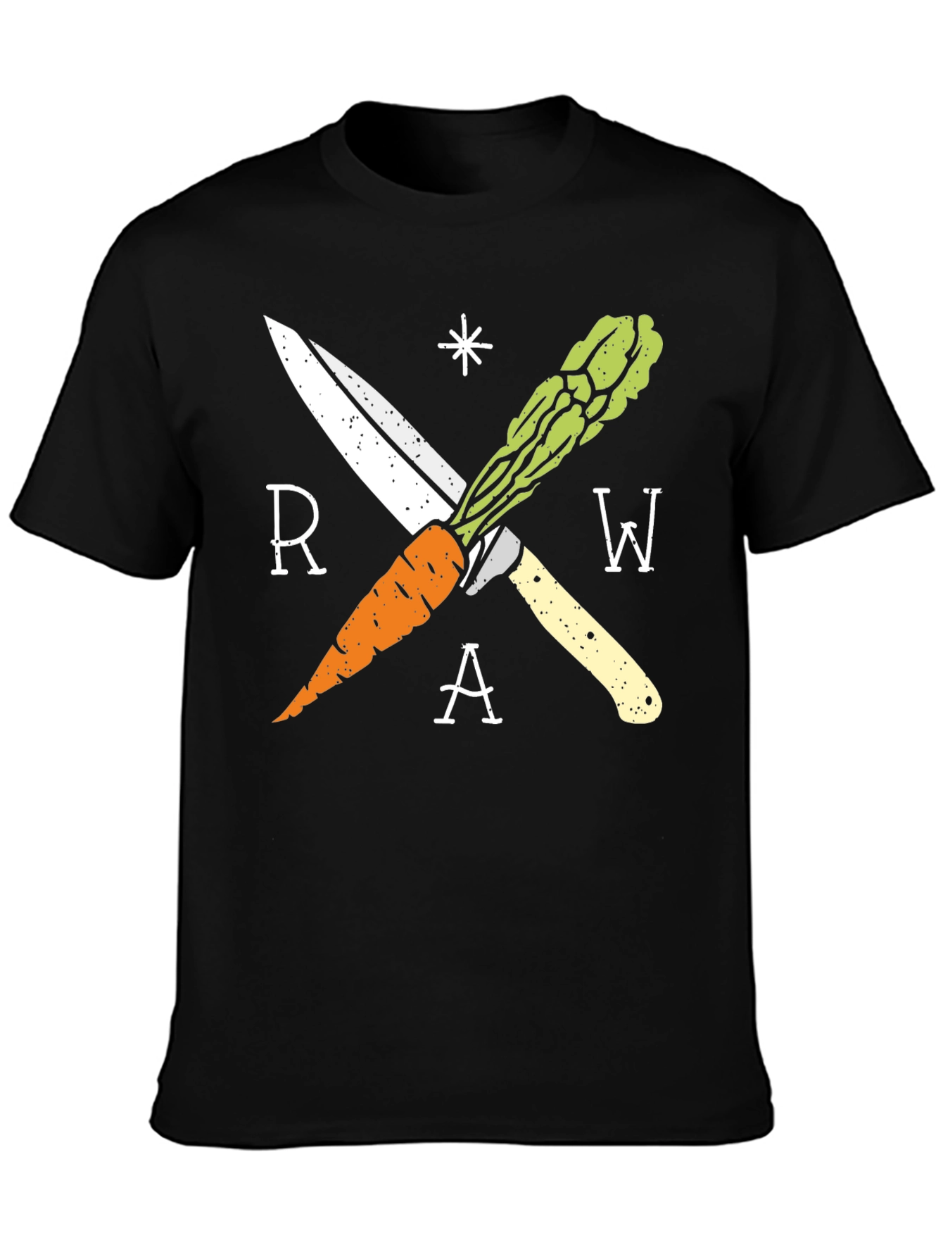 Raw Vegan T-Shirt with Carrot & Asparagus Design