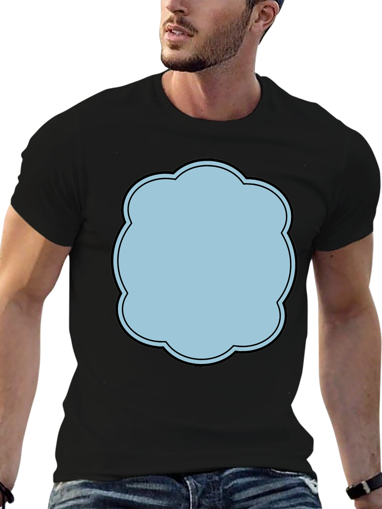 Black T-Shirt with Light Blue Cartoon Cloud