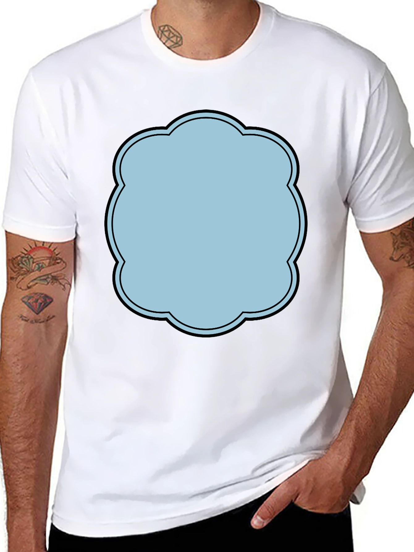 Black T-Shirt with Light Blue Cartoon Cloud