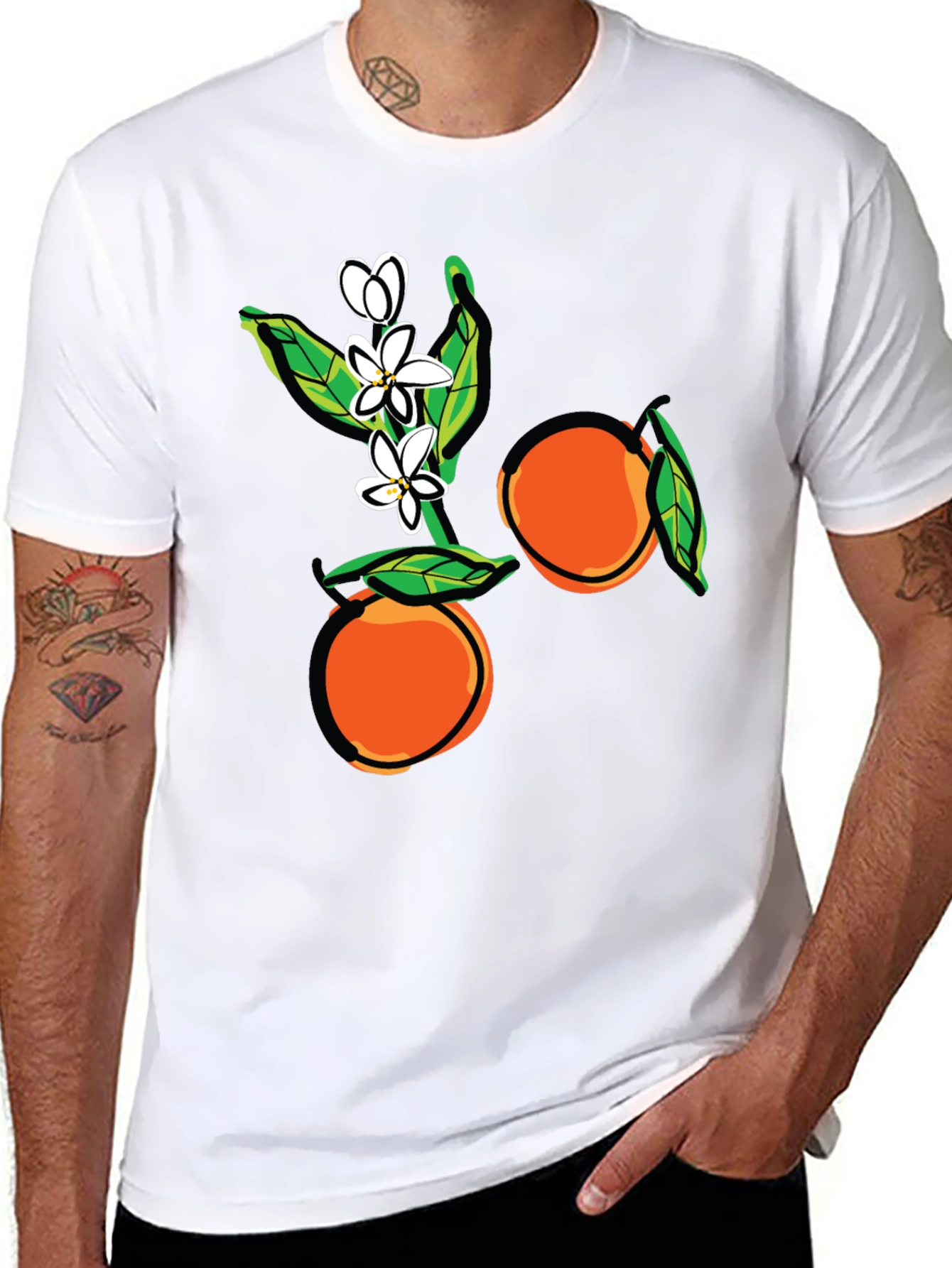 Orange Blossom Graphic Print Black T-Shirt
