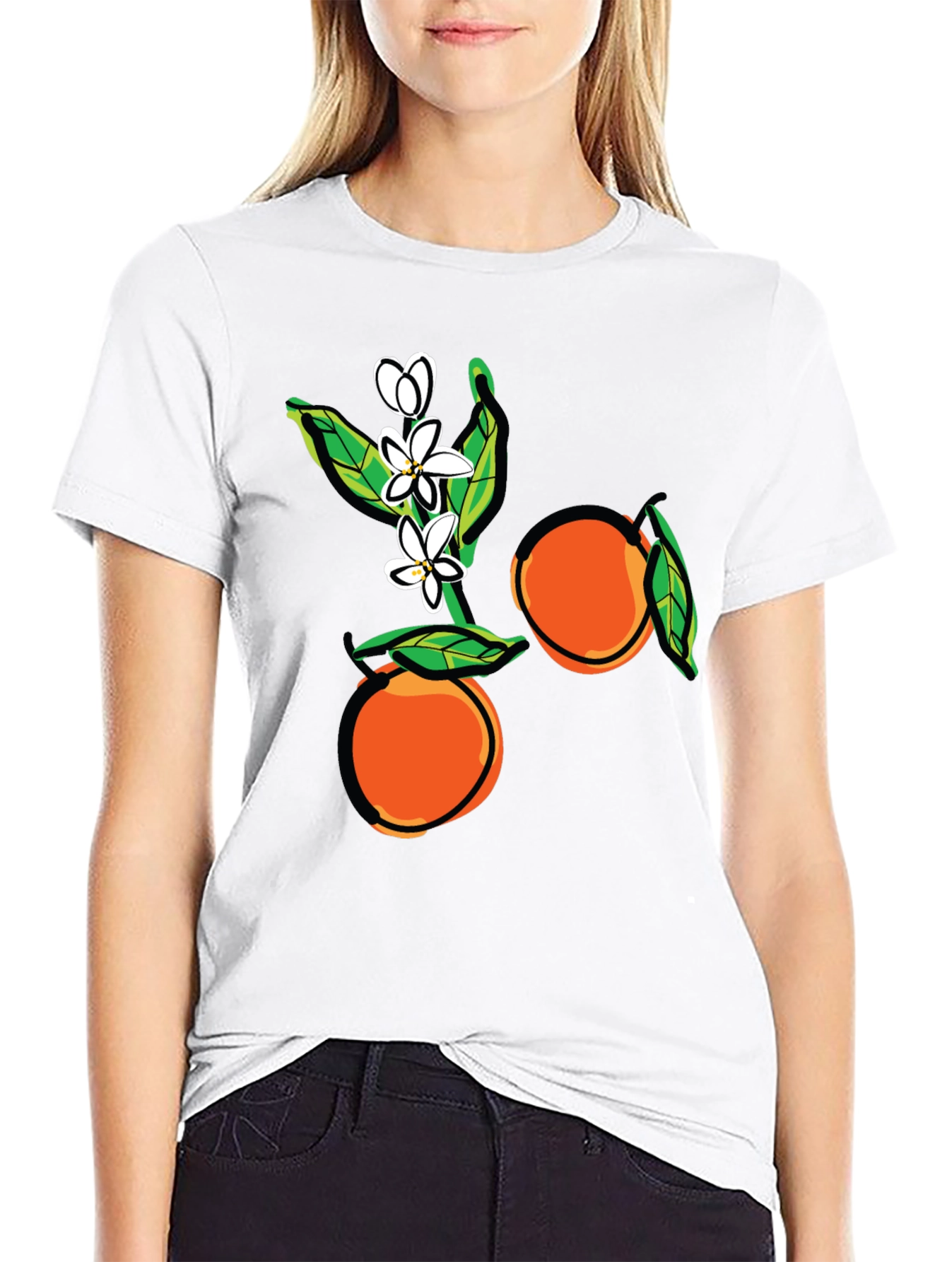 Orange Blossom Graphic Print Black T-Shirt
