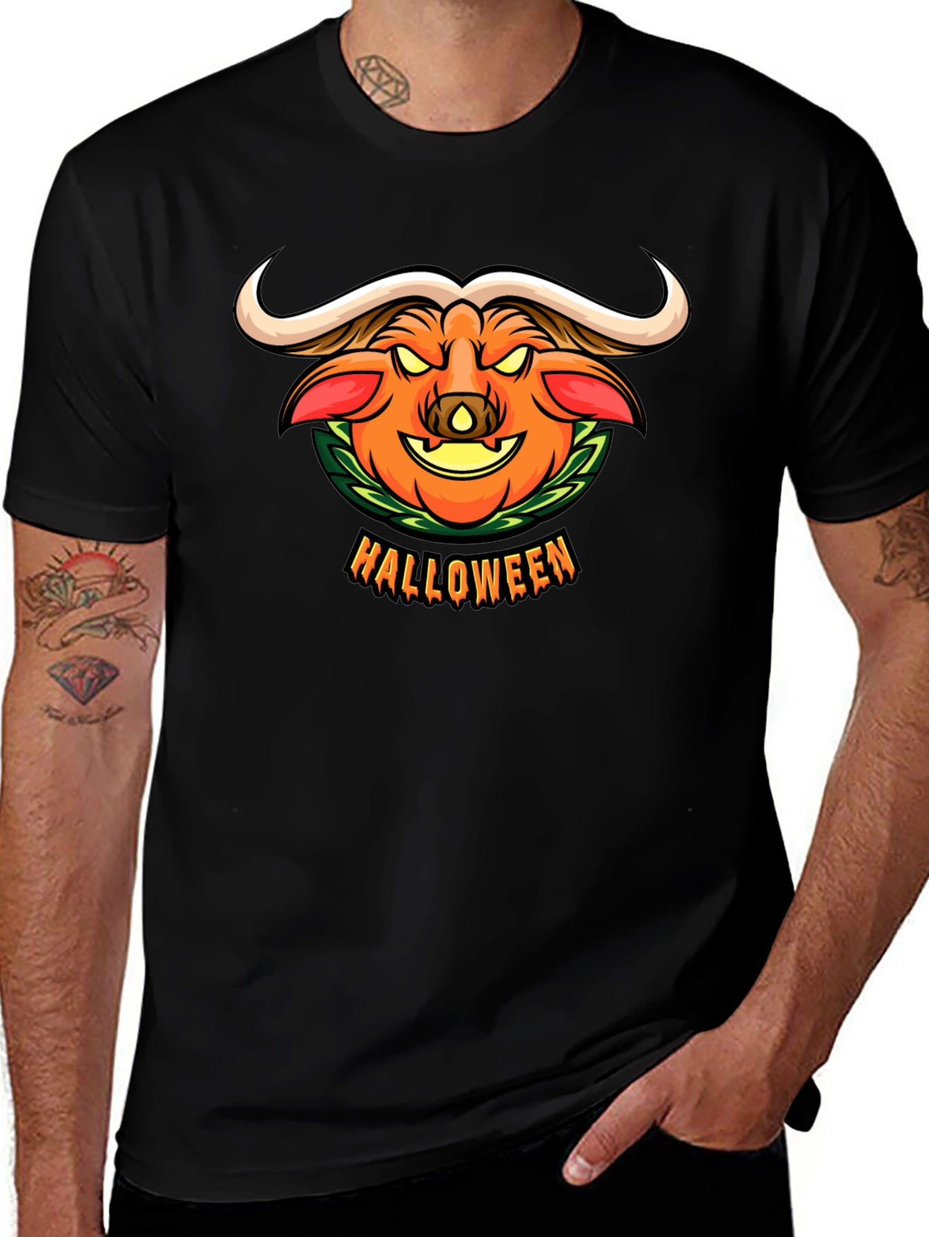Halloween Pumpkin Buffalo Graphic T-Shirt