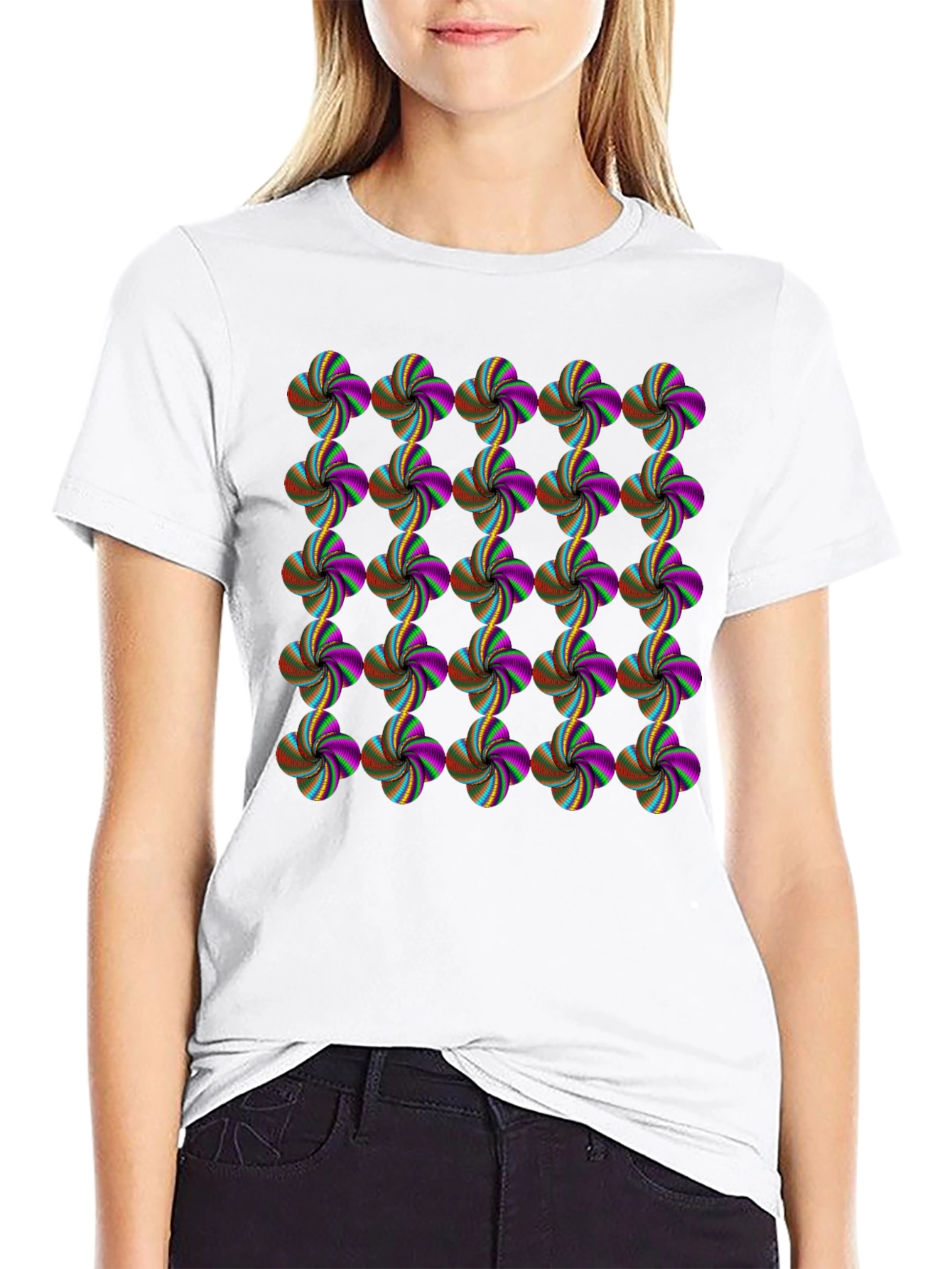 Abstract Floral Pattern Black T-Shirt