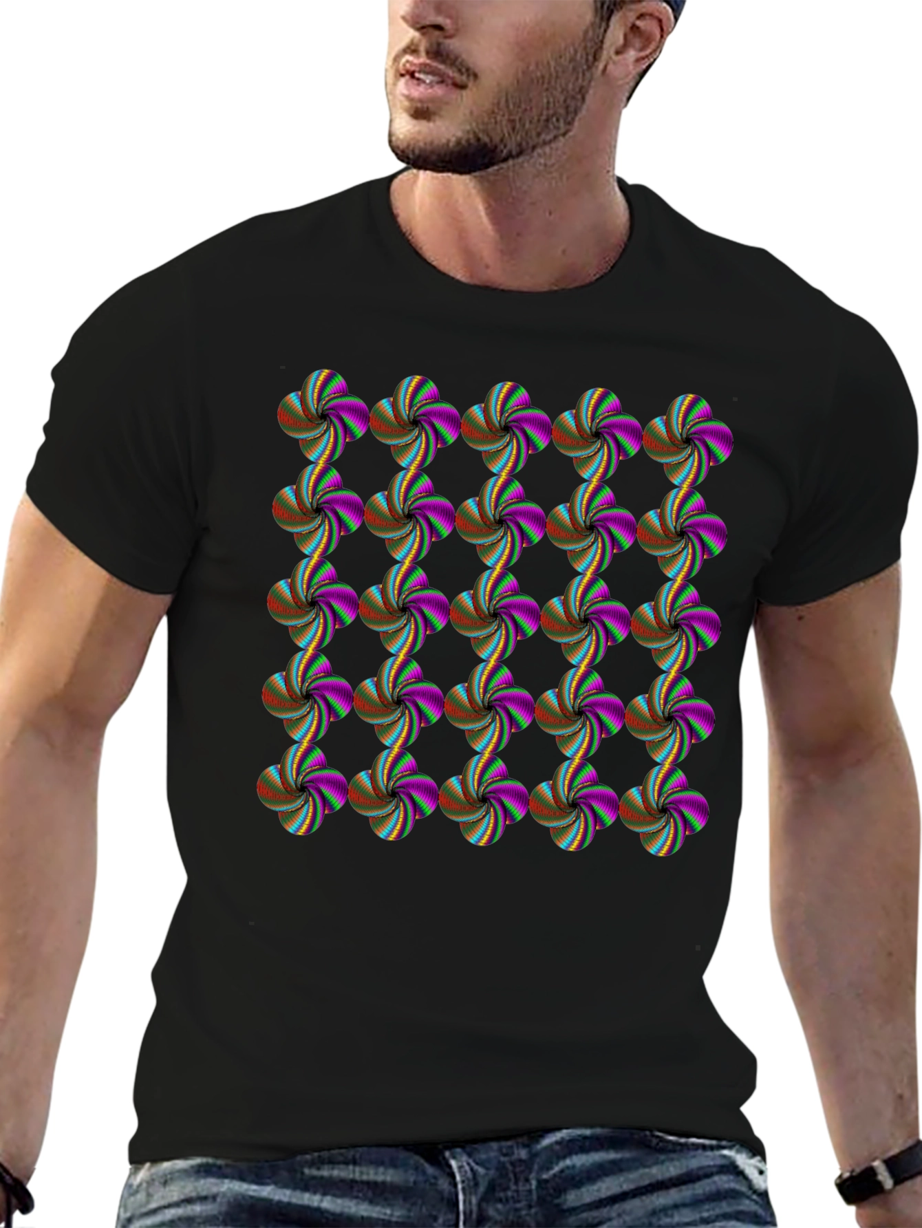 Abstract Floral Pattern Black T-Shirt