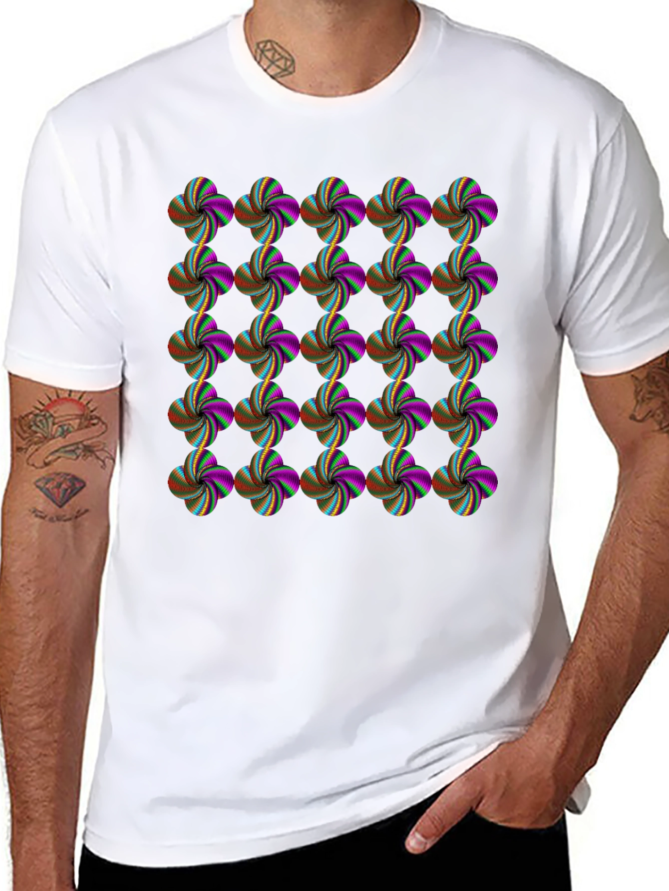 Abstract Floral Pattern Black T-Shirt