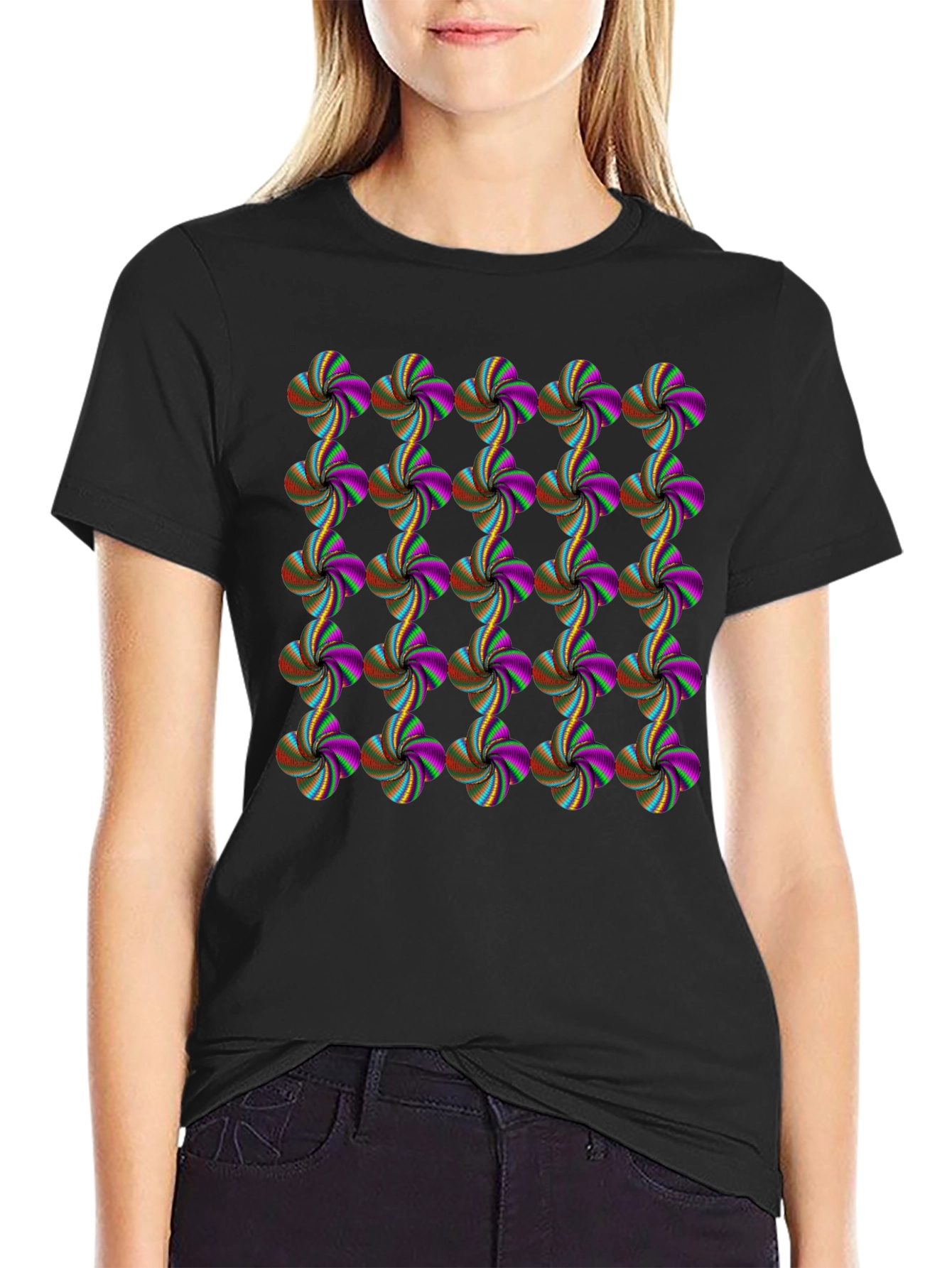 Abstract Floral Pattern Black T-Shirt