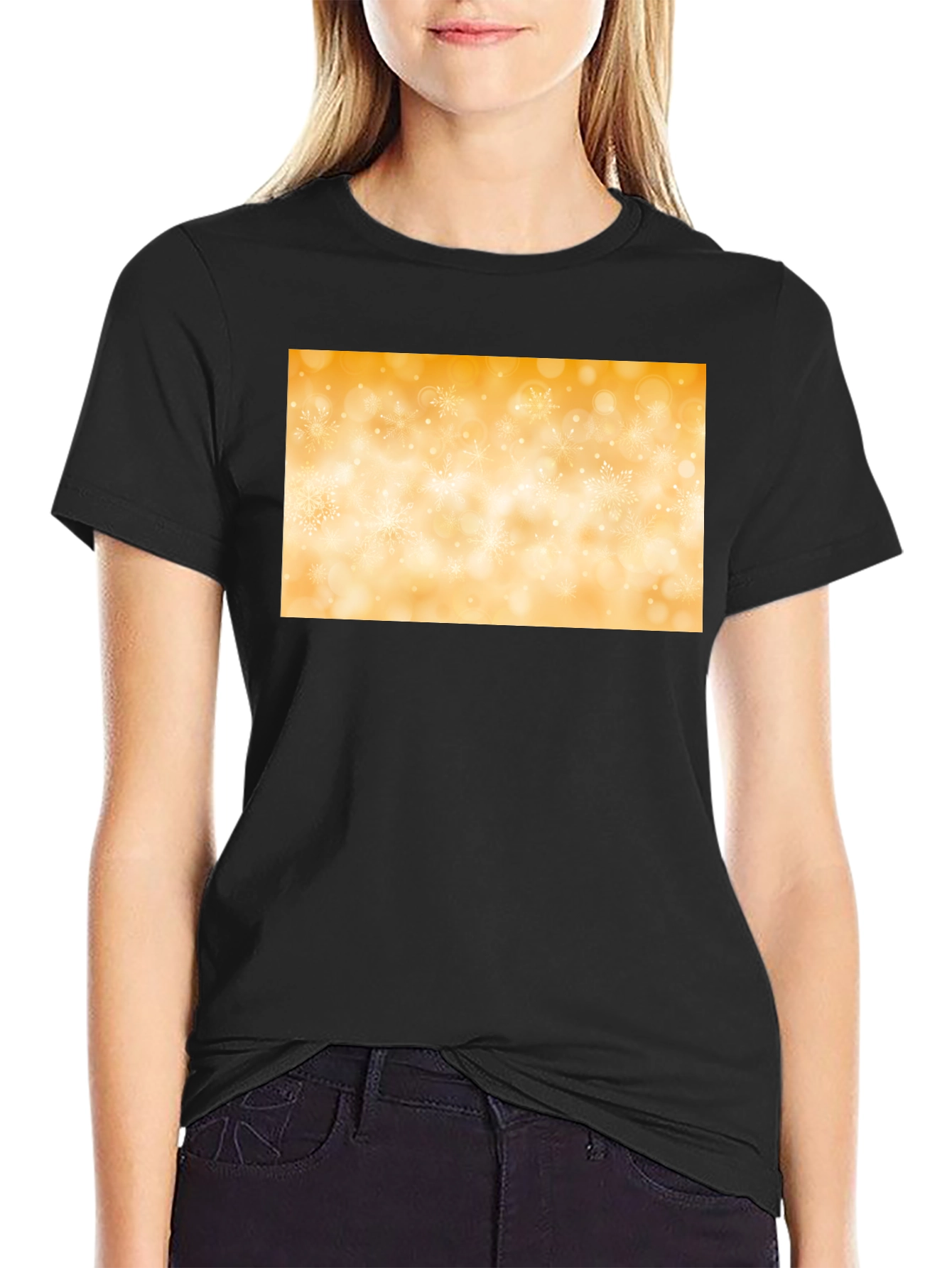 Stylish Black Tee with Golden Snowflake Design