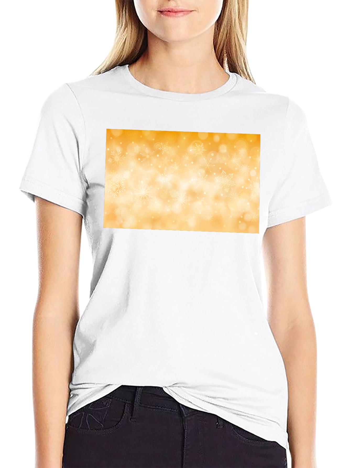 Stylish Black Tee with Golden Snowflake Design