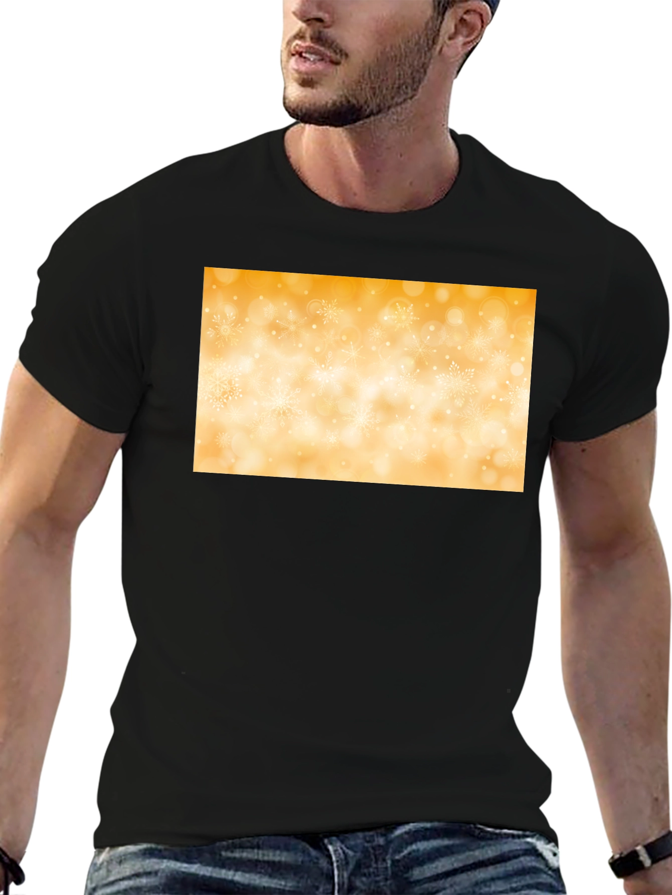 Stylish Black Tee with Golden Snowflake Design