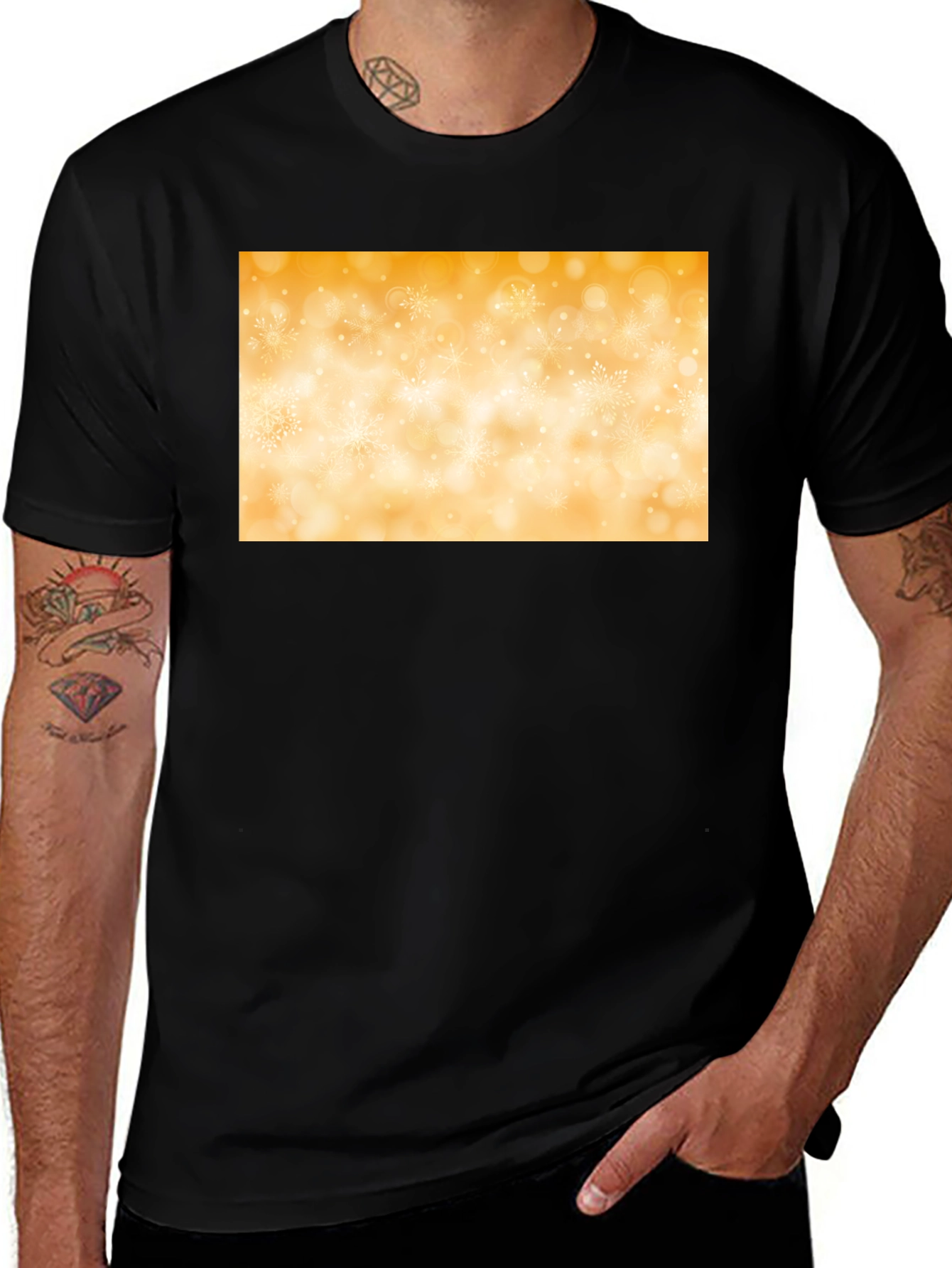 Stylish Black Tee with Golden Snowflake Design