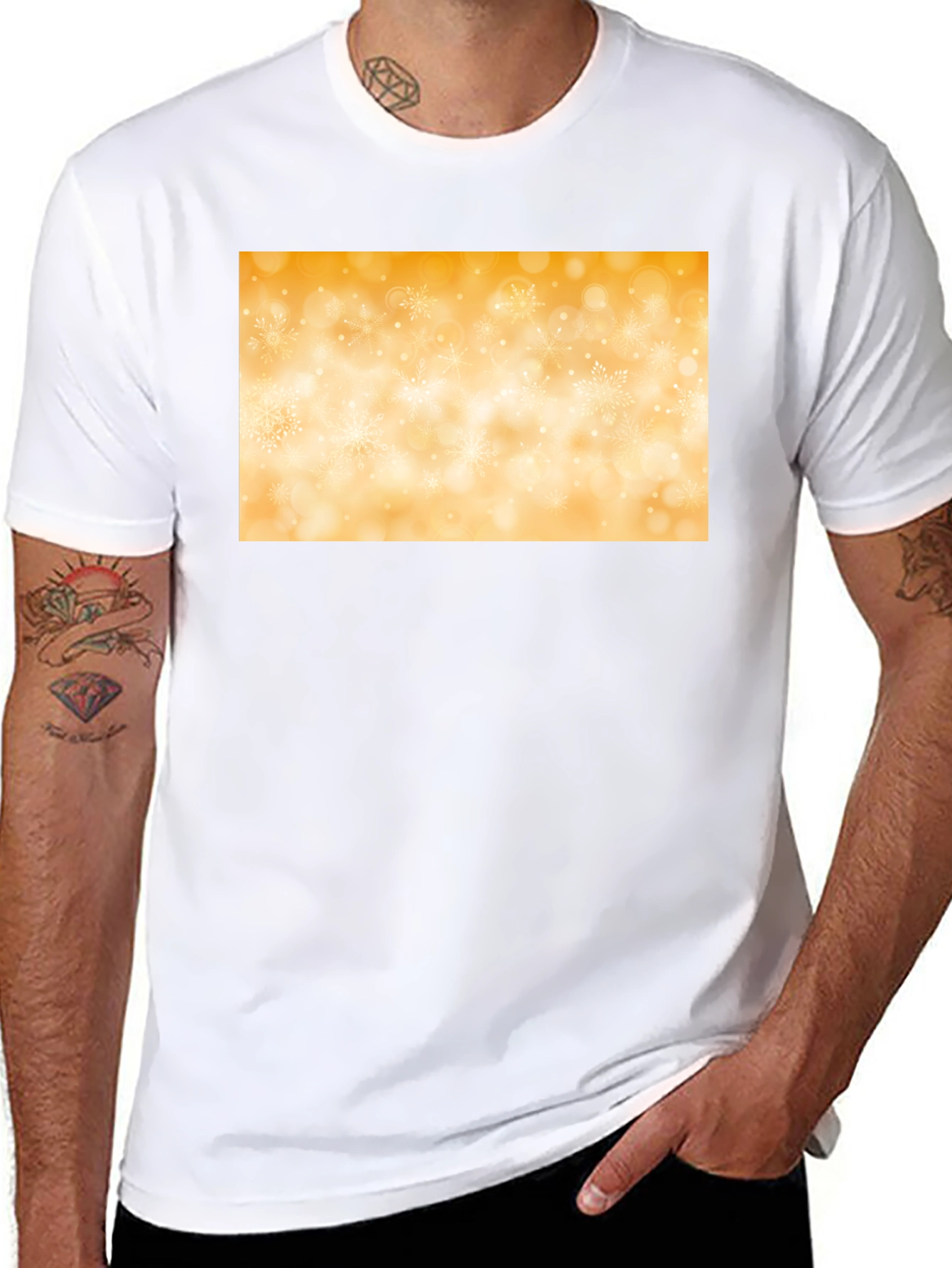 Stylish Black Tee with Golden Snowflake Design