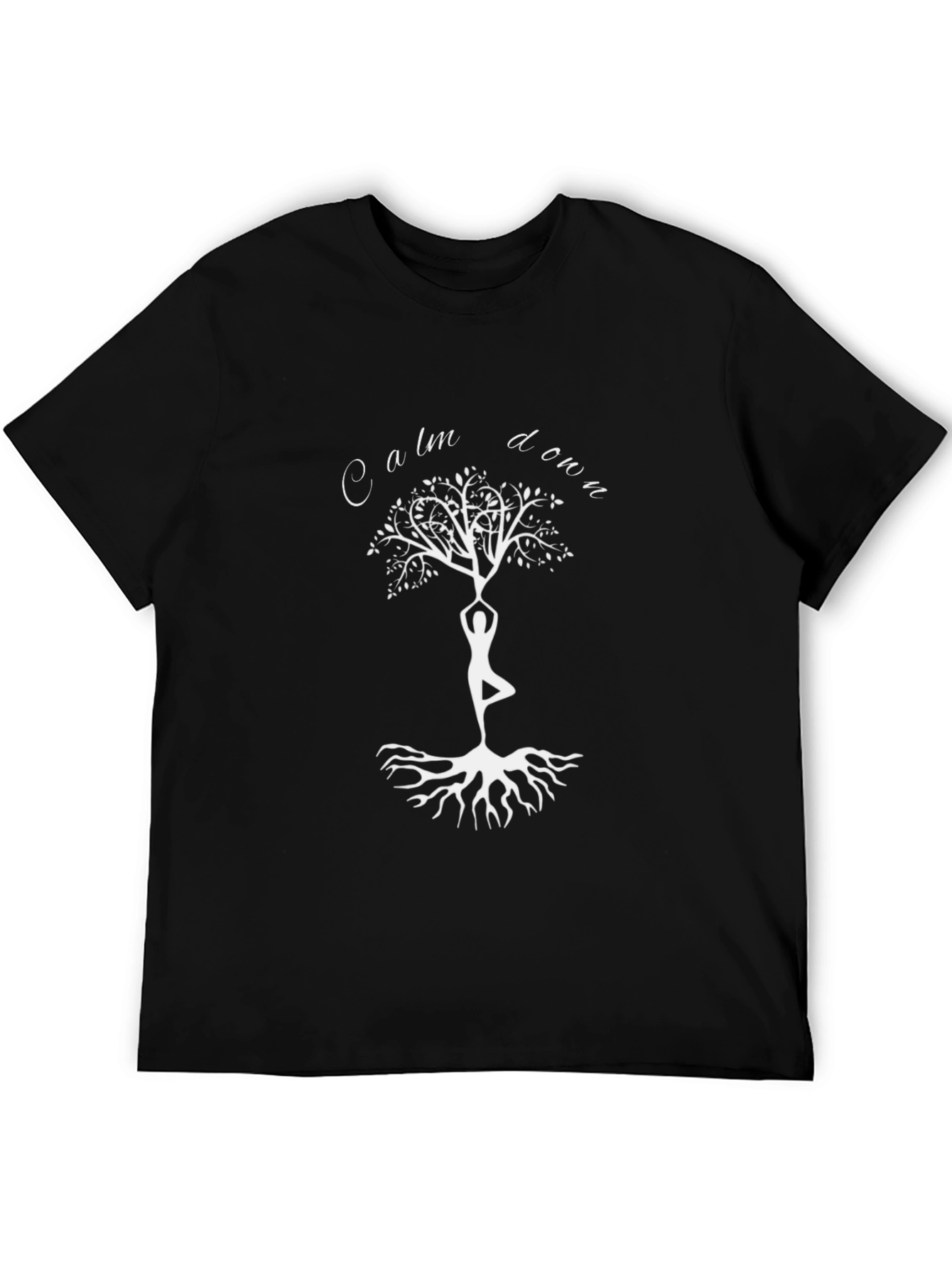 Calm Down Tree Yoga Graphic Tee - Black