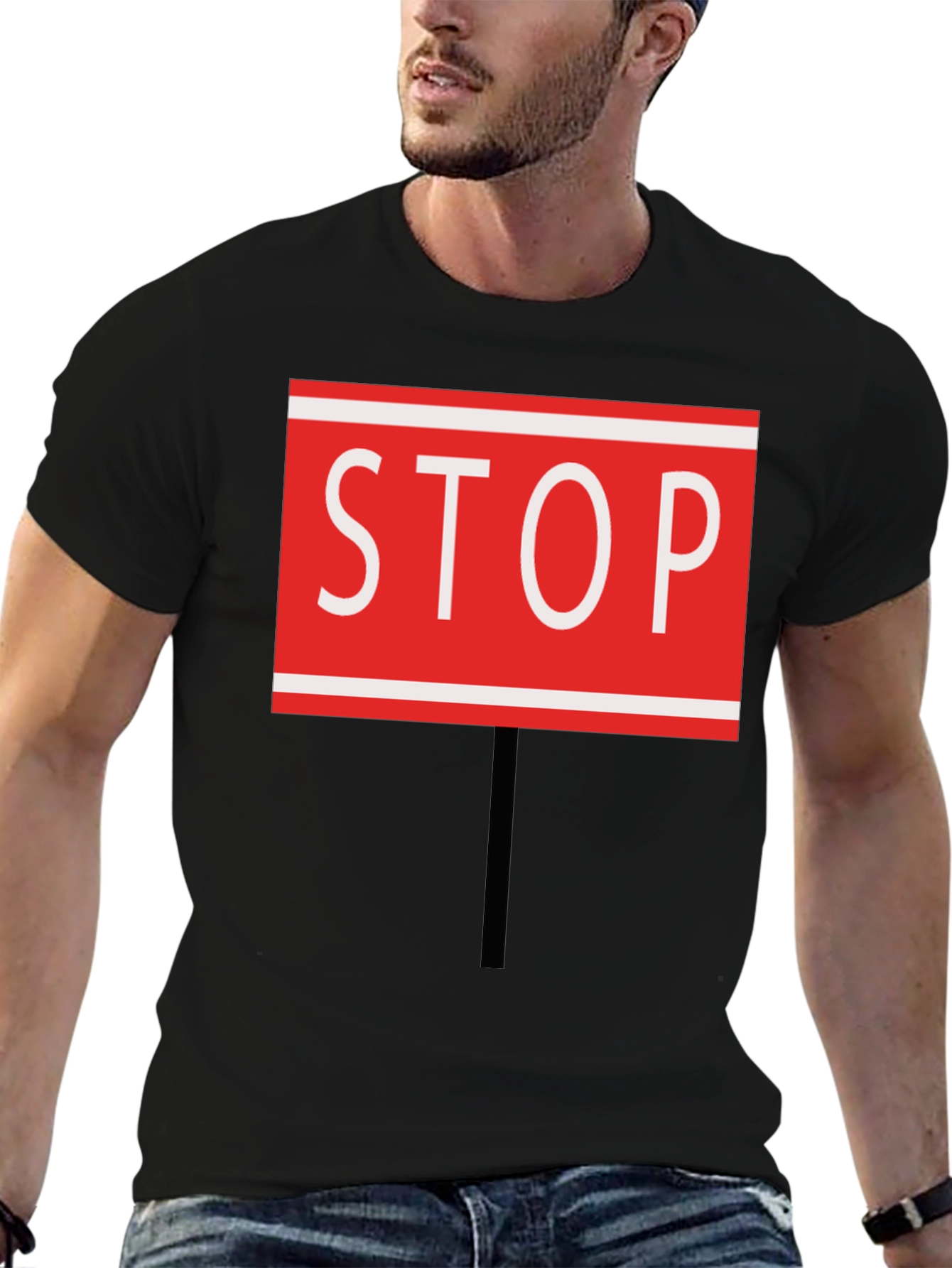 Stop Sign Graphic Tee - Black Cotton Blend