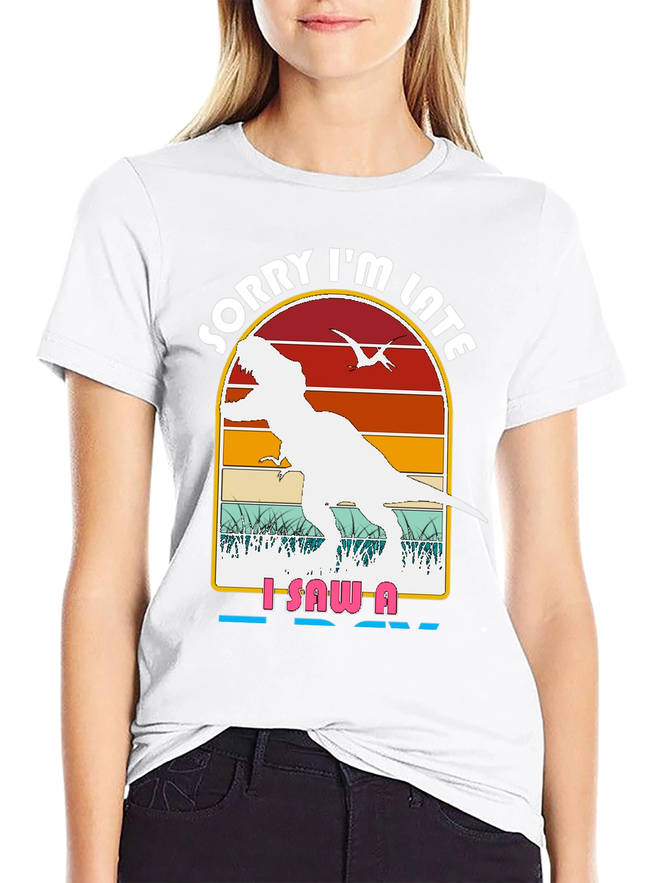 Dinosaur Graphic T-Shirt - Sorry Im Late Tee
