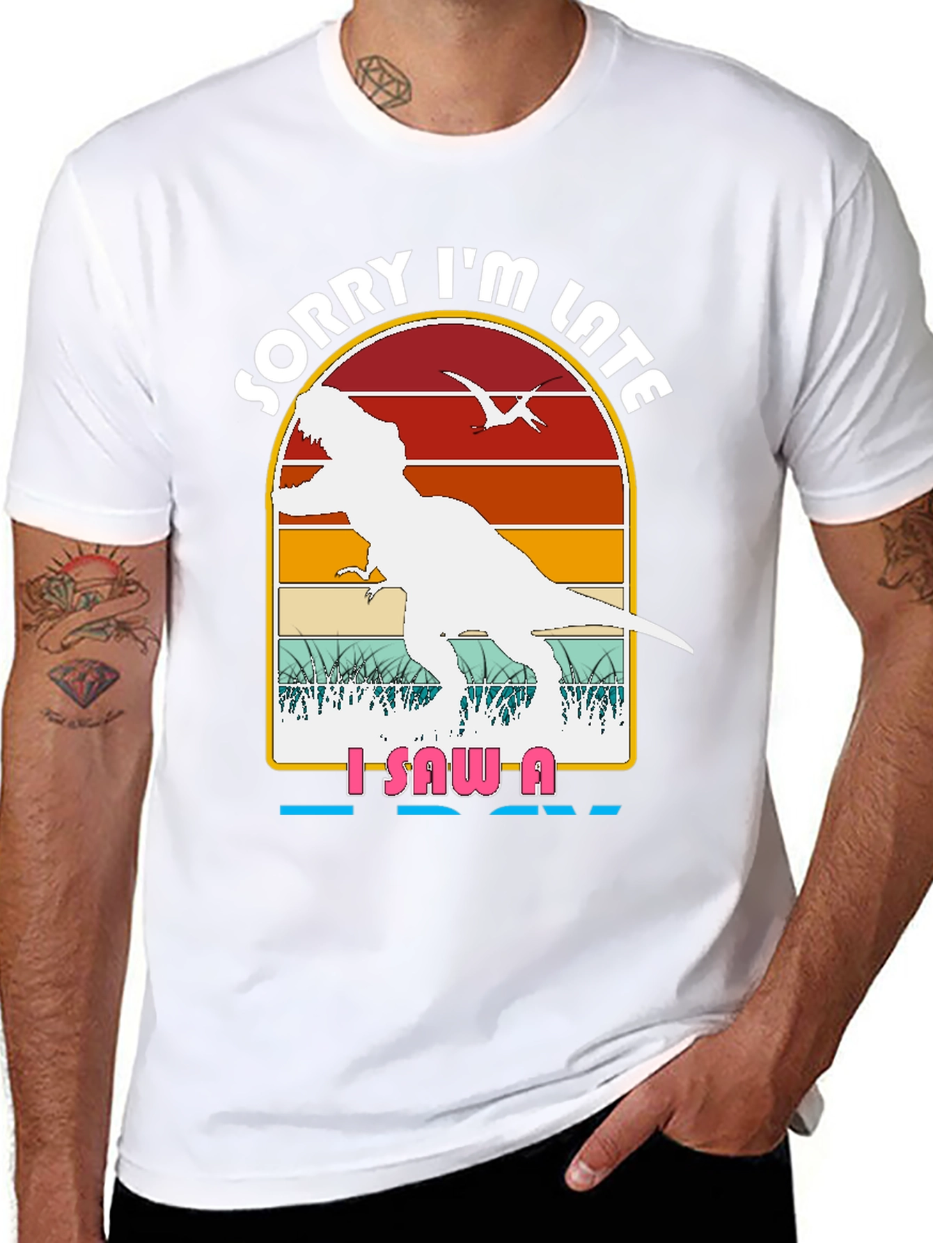 Dinosaur Graphic T-Shirt - Sorry Im Late Tee