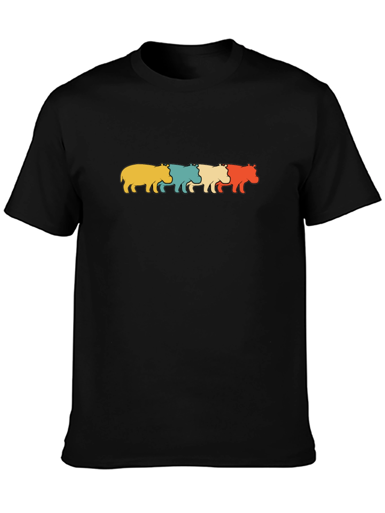 Retro Hippos Graphic Black T-Shirt