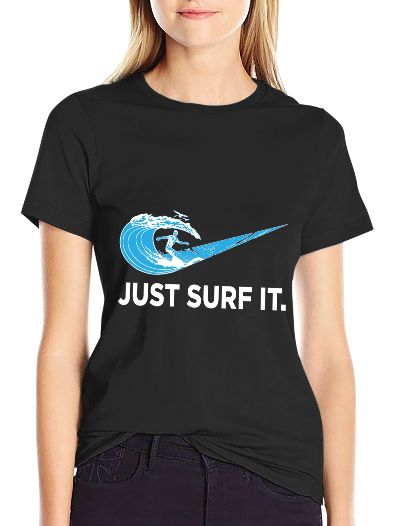 Just Surf It Tee - Black Graphic T-Shirt
